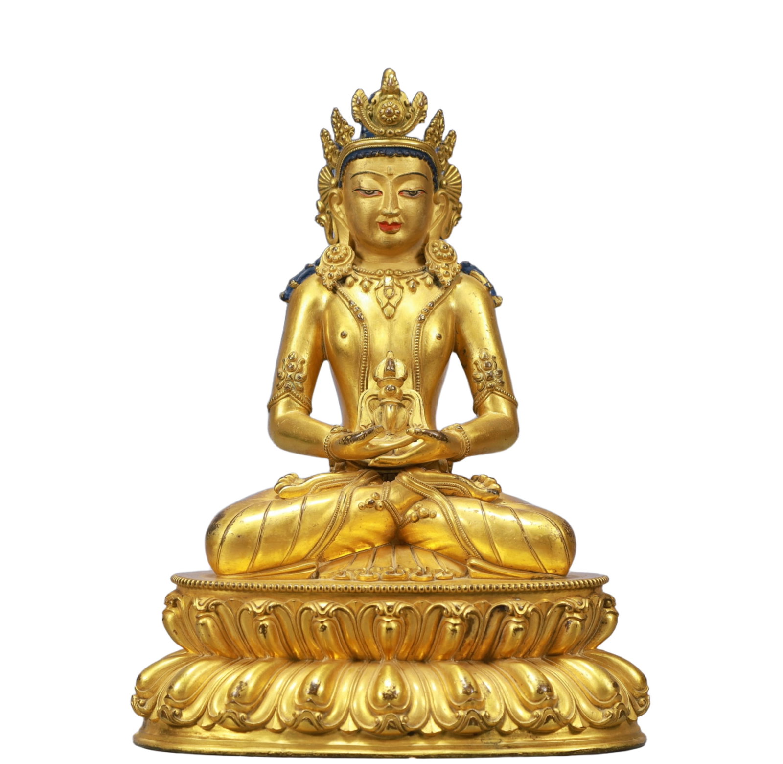 A Solemn Gilt Bronze Statue of Vajrasattva: A Solemn Gilt Bronze Statue of Vajrasattva,Ming Dynasty, China,Size:7.5inx5.3inx10in Weight:3450g 铜鎏金金刚萨陲像,中国明代