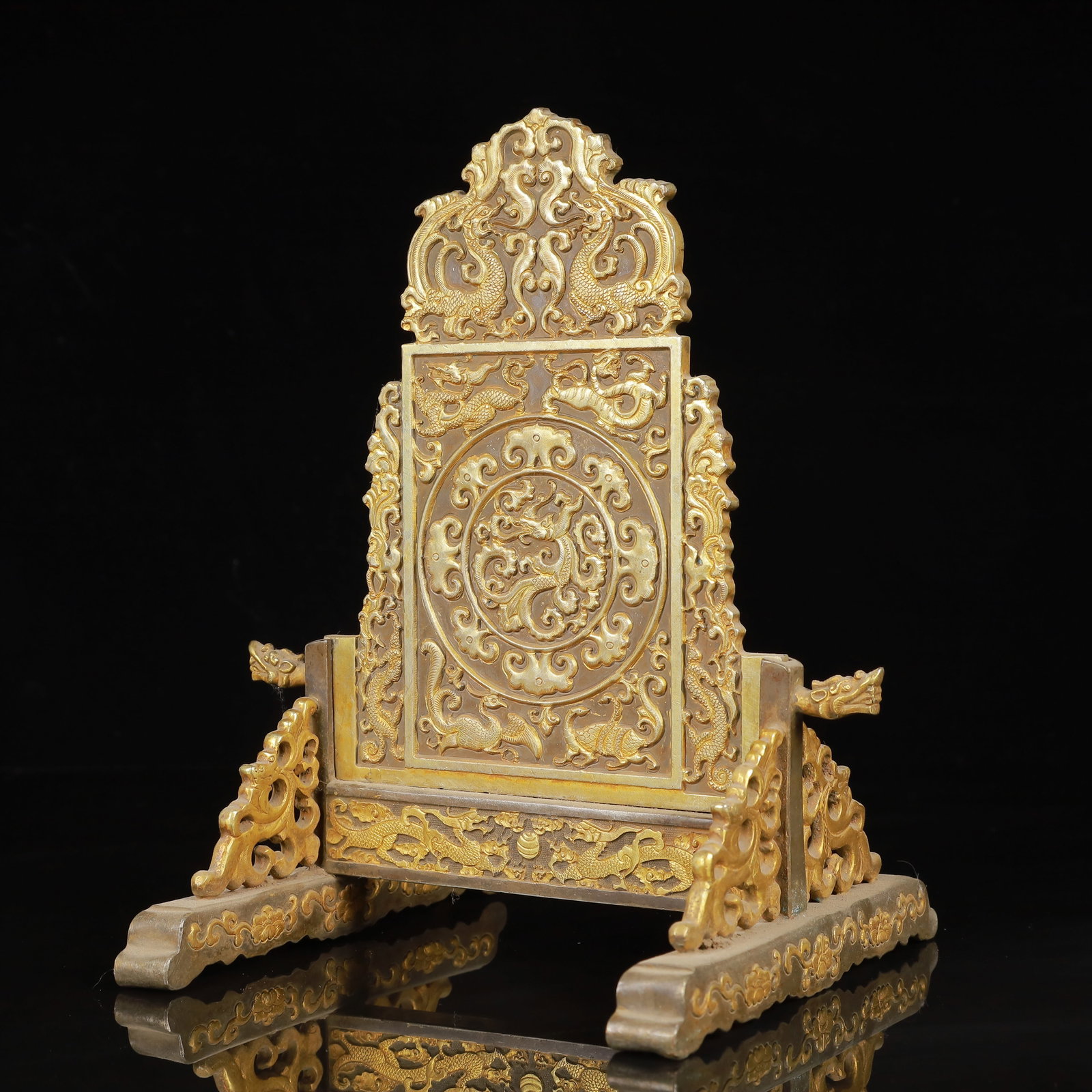 An Exquisite Gilt Silver Auspicious Beast Pattern Screen - 4