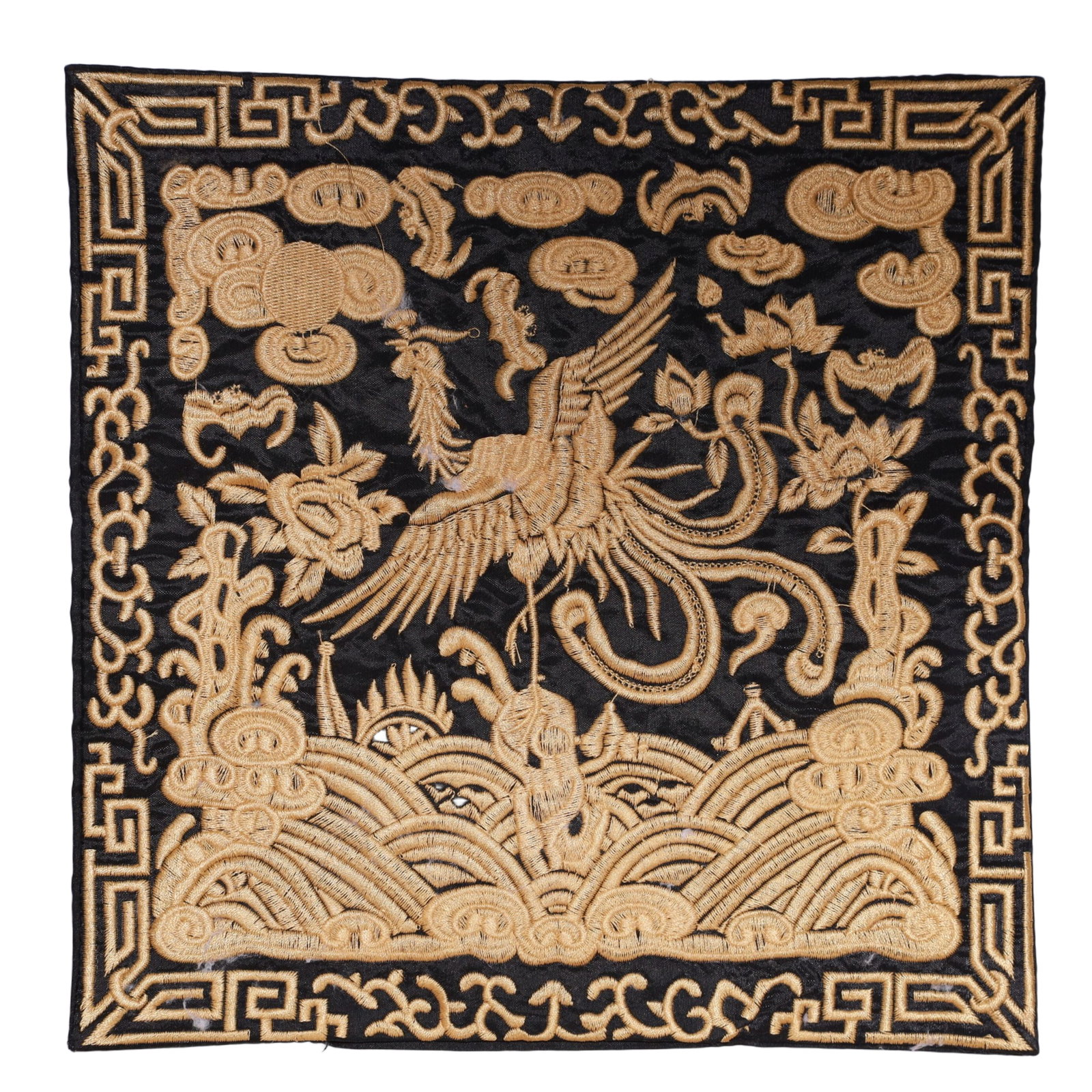 An Exquisite Embroidery Phoenix Pattern Civil Official Rank Badges: An Exquisite Embroidery Phoenix Pattern Civil Official Rank Badges,Qing Dynasty,China,Size:10.2inx10.2in 刺绣凤官补,中国清代