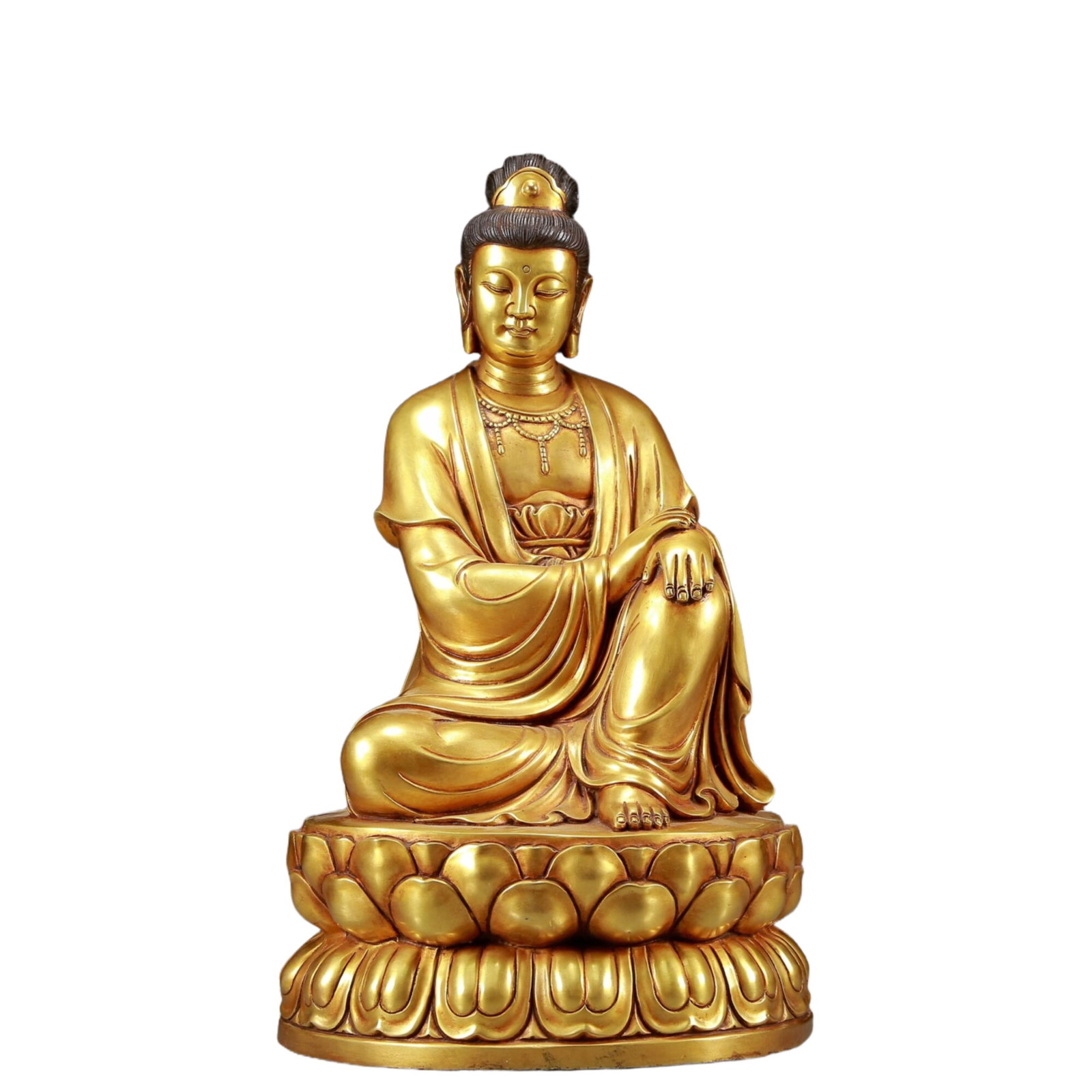 A Solemn Gilt Bronze Statue of Avalokitesvara: A Solemn Gilt Bronze Statue of Avalokitesvara,Ming Dynasty, China,Yongle Six-character Mark,Size:8.7inx8.3inx15in,Weight:9600g