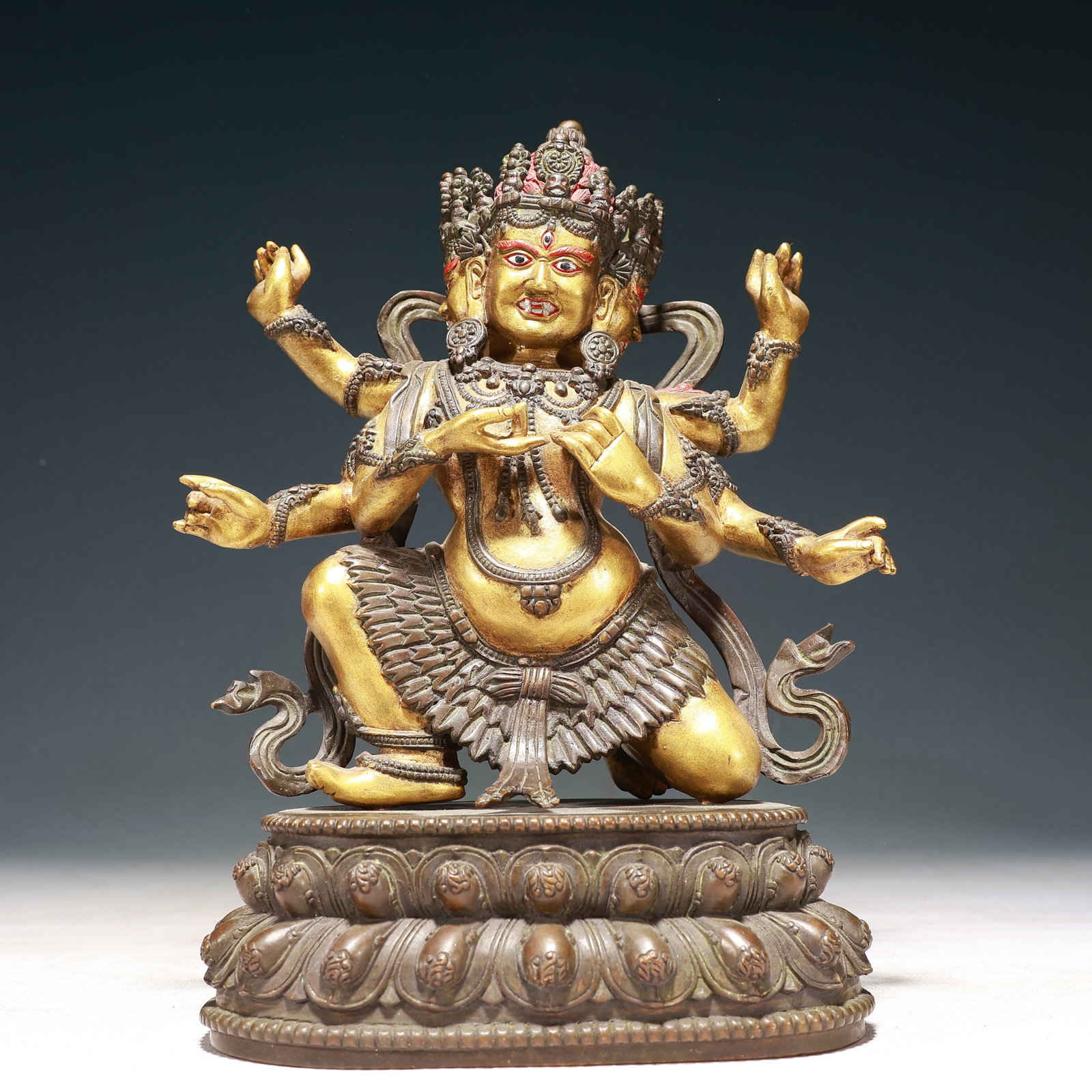 A Solemn Gilt Bronze Statue of Vajra: A Solemn Gilt Bronze Statue of Vajra,Qing Dynasty,China,Size:8.3inx4.7inx11in,Weight:4450g 铜鎏金金刚像,中国清代