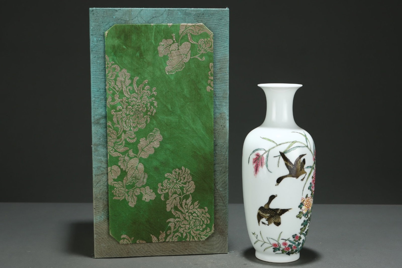 An Exquisite Famille-Rose Flower and Bird Pattern Vase,with poem: An Exquisite Famille-Rose Flower and Bird Pattern Vase,with poem,Qing Dynasty,China,Yongzheng Four-character Mark,Size:9.1inx3.8in