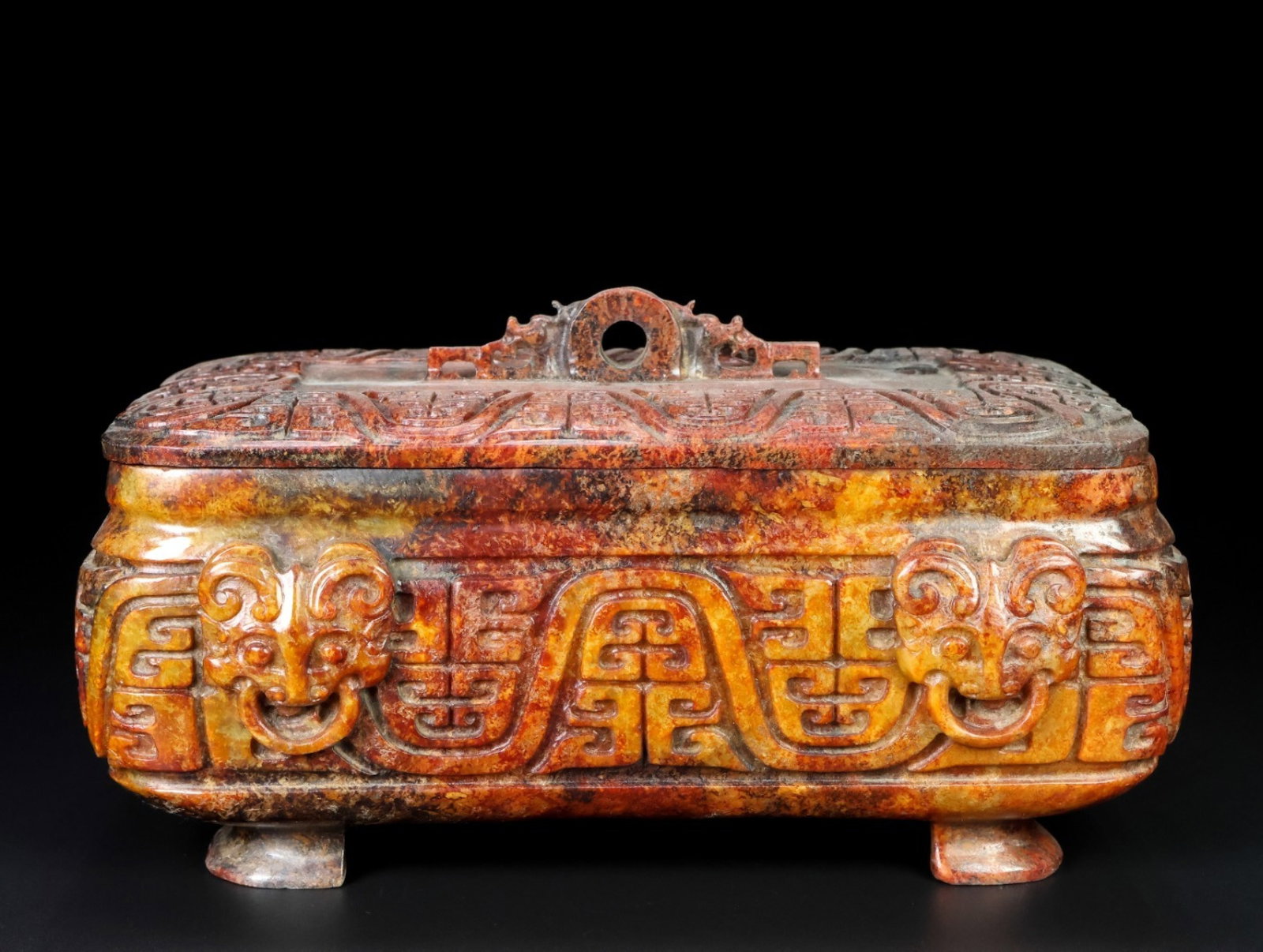 An Exquisite Archaic Jade Beast-Face Pattern Censer: An Exquisite Archaic Jade Beast-Face Pattern Censer,Ancient Time,China,Size:9inx4.3inx4.3in,Weight:2322g