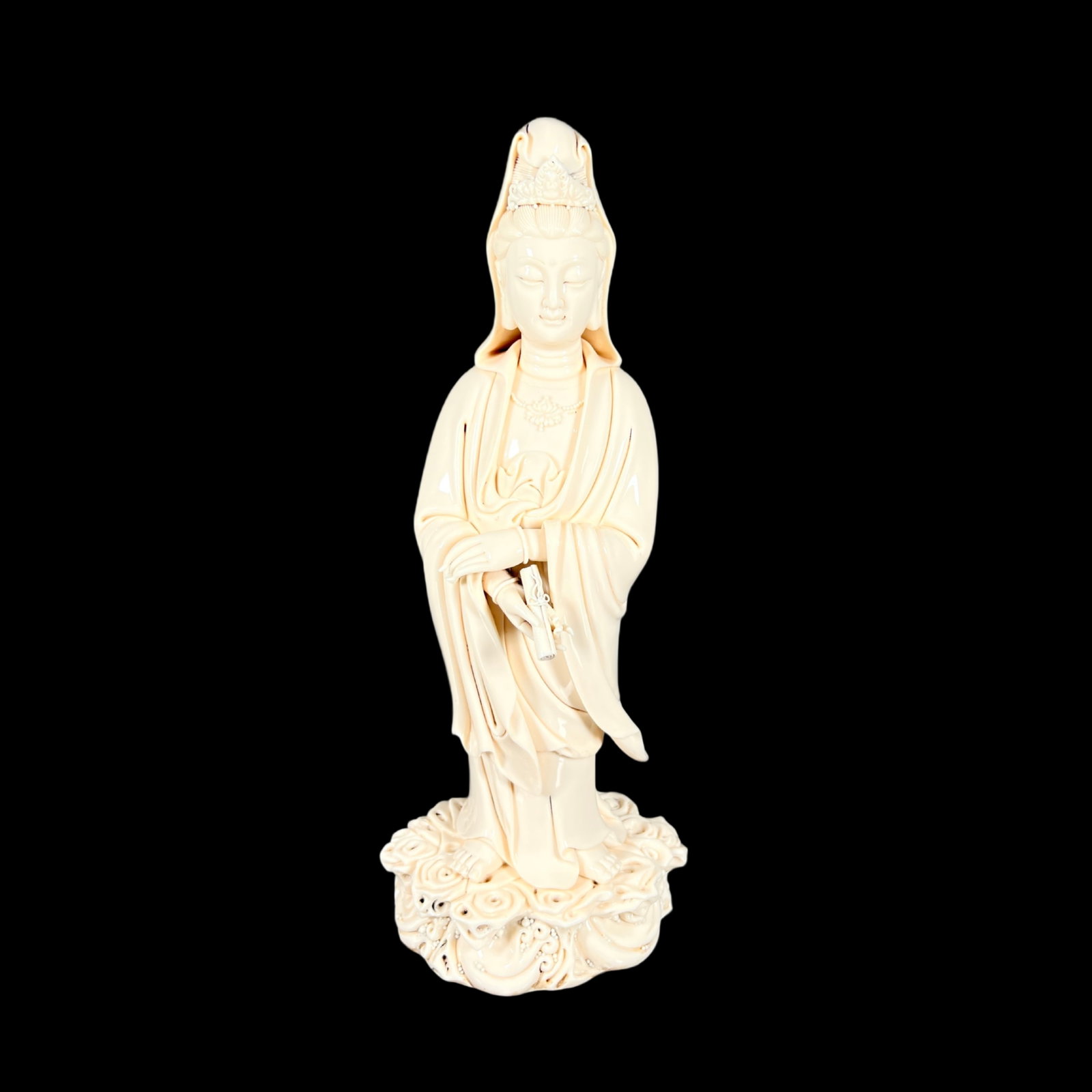 A Solemn Blance-De-Chine Statue of Avalokitesvara: A Solemn Blance-De-Chine Statue of Avalokitesvara,Ming Dynasty,China,He Chaozong Mark,Size:19.5in