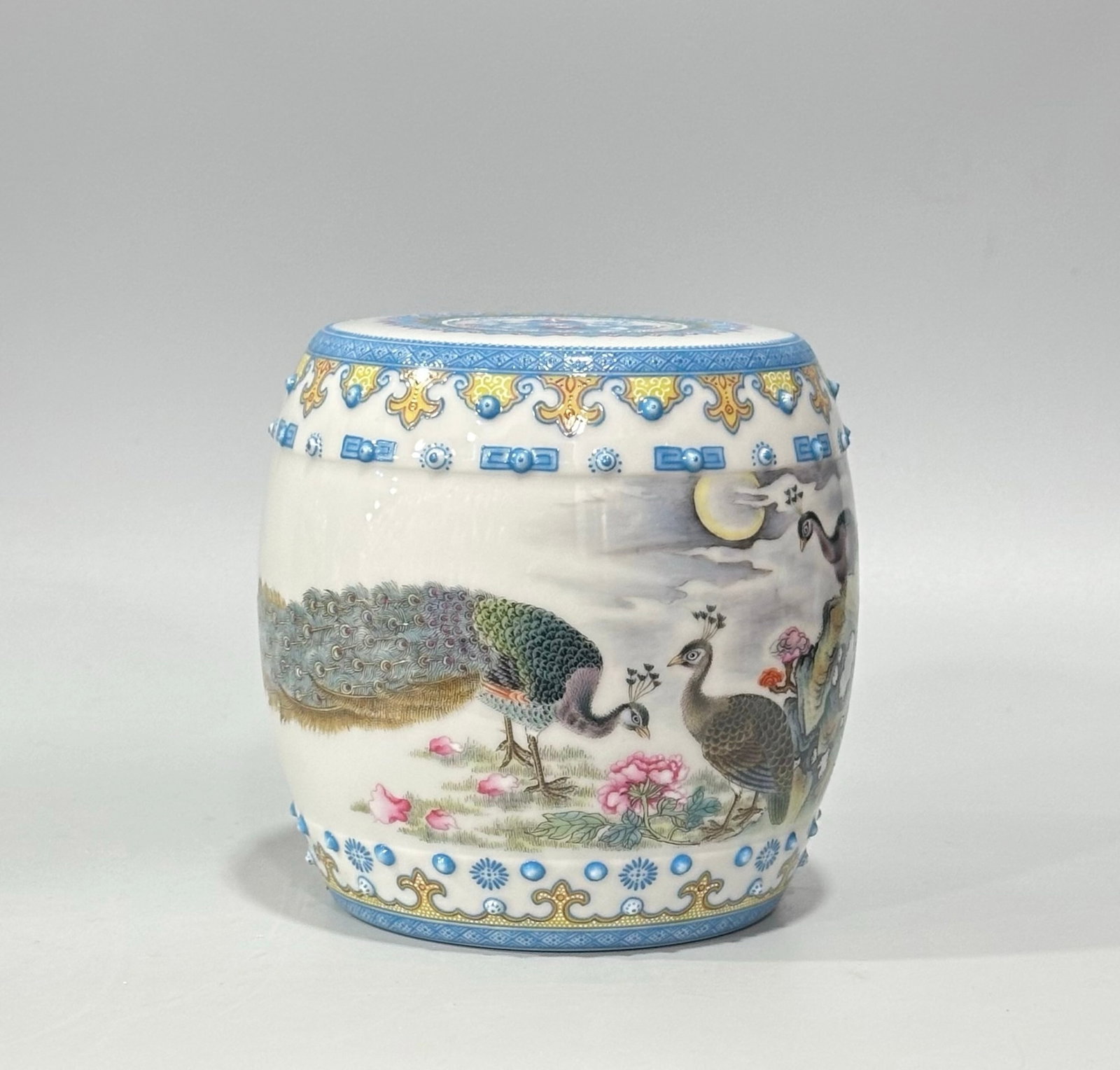 An Exquisite Enamel Flower and Peacock Pattern Stool,with poem (1 of 8)