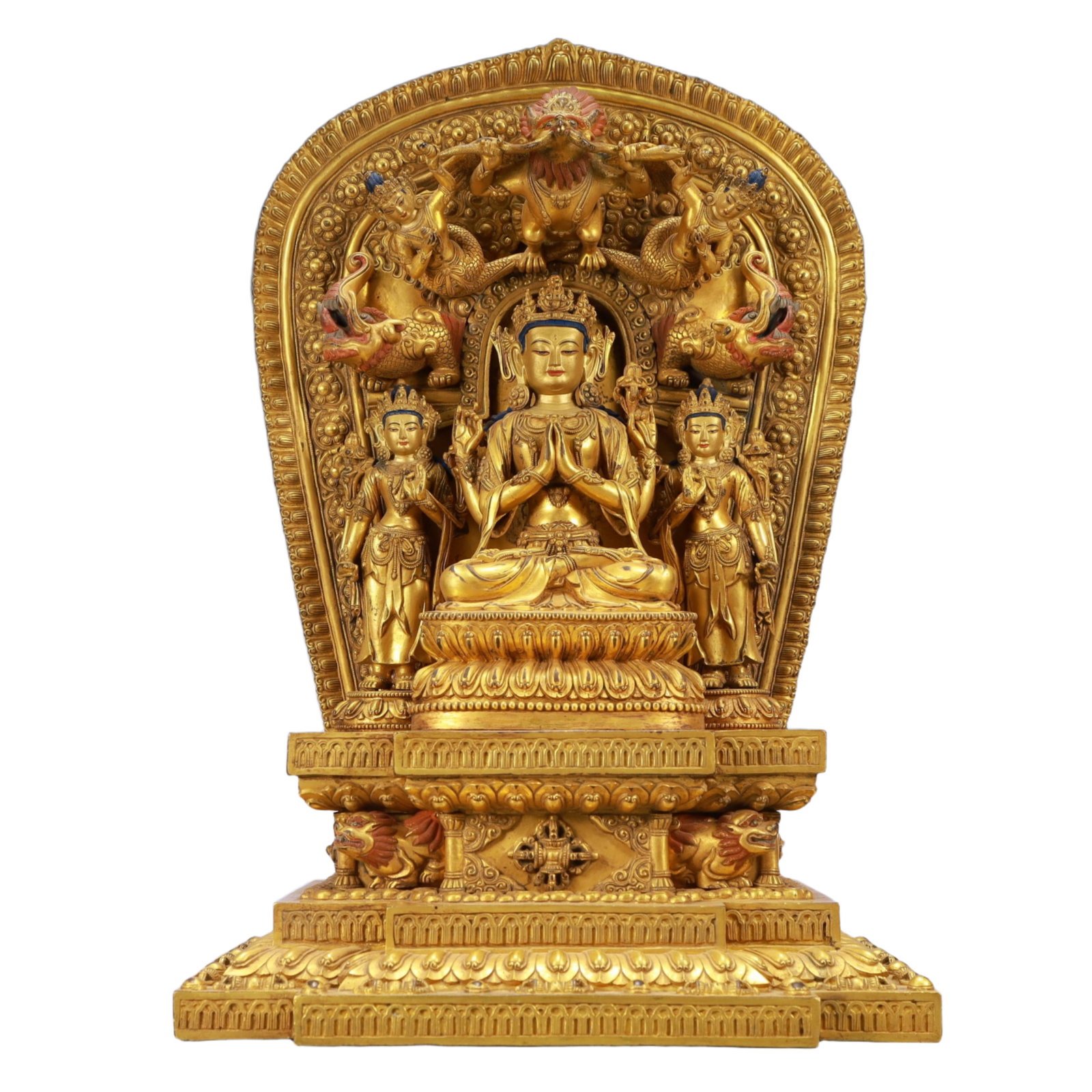 A Solemn Gilt Bronze Statue of Avalokitesvara: A Solemn Gilt Bronze Statue of Avalokitesvara,Ming Dynasty, China,Yongle Six-character Mark,Size:11.6inx7.9inx17.7in Weight:16100g