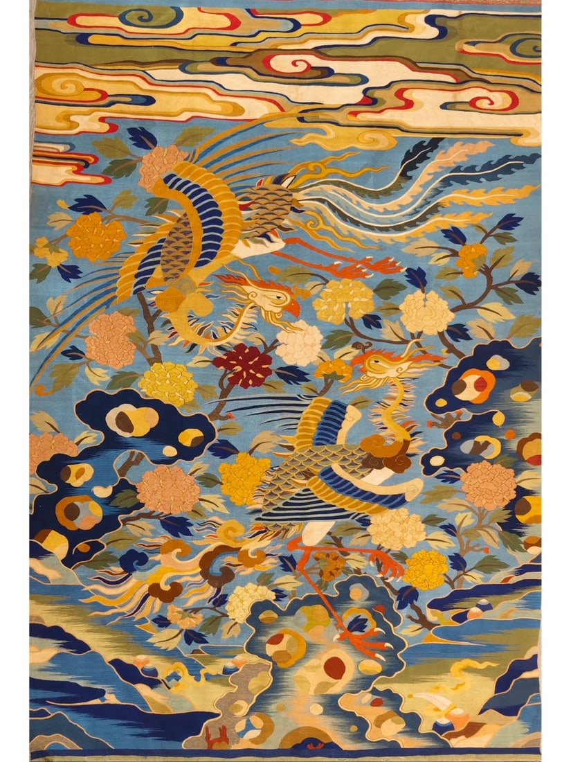 Phoenix and peony tapestry: Qing Dynasty Phoenix Peony Figure Kesi. Phoenix is regarded as a symbol of auspiciousness in Chinese culture, representing happiness, peace and beauty. Peony is known as the king of flowers, symbolizi