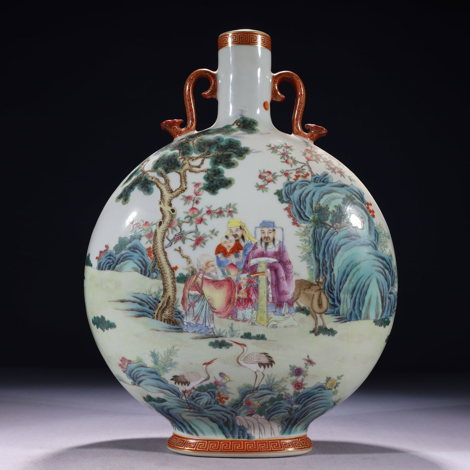 An Exquisite Famille-Rose Painted Gold Character and Story Pattern Double-Ears Vase,with poem: An Exquisite Famille-Rose Painted Gold Character and Story Pattern Double-Ears Vase,with poem,Qing Dynasty,China,Qianlong Six-character Mark,Size:9.4inx4.3inx13.8in,Weight:3250g 粉彩৻