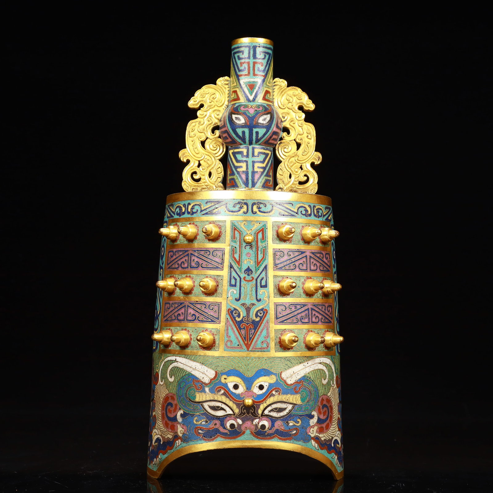 An Exquisite Cloisonne Beast-Face Pattern Chime: An Exquisite Cloisonne Beast-Face Pattern Chime,Qing Dynasty, China, Qianlong Four-character Mark,Size:13.4inx5.1inWeight:2250g