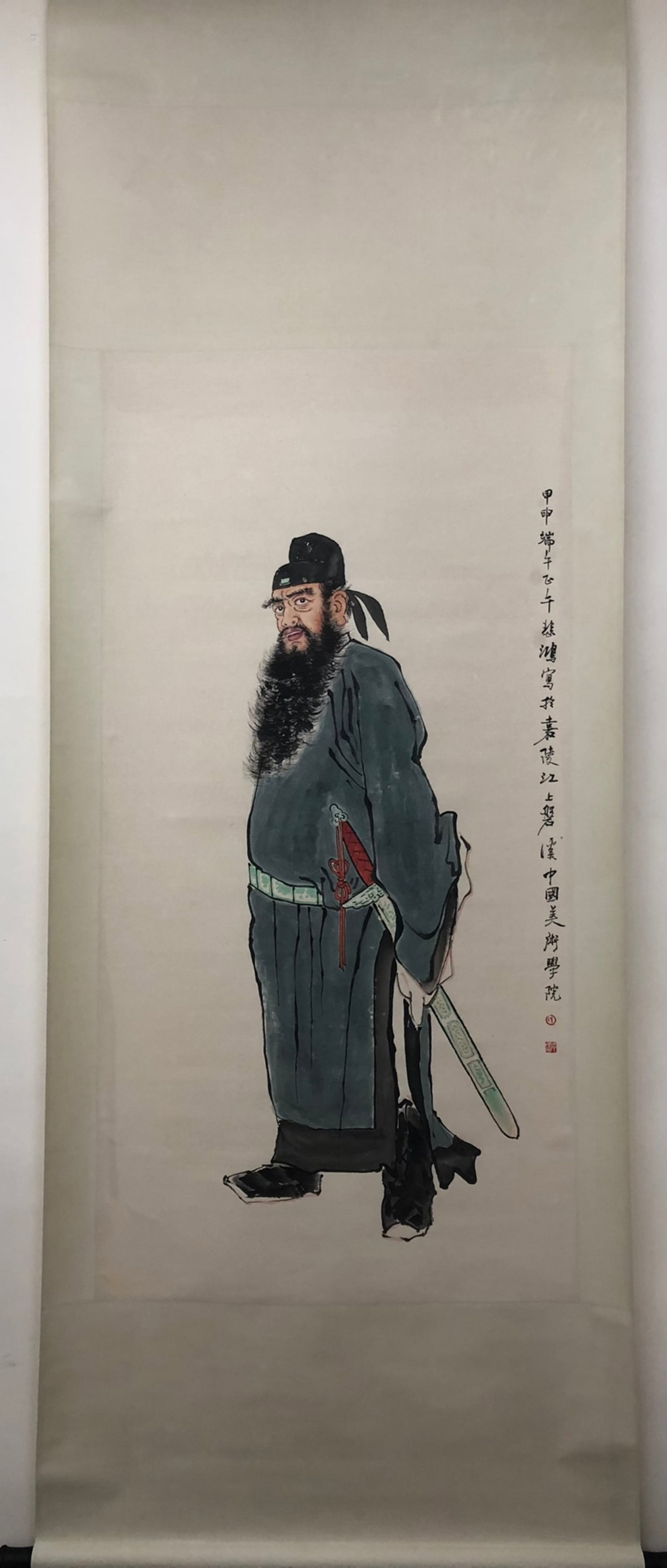 A Chinese Vertical Scroll Ink Painting of Figure on Paper: A Chinese Vertical Scroll Ink Painting of Figure on Paper,Xu Beihong,Size:52.4inx26in 一幅中国水墨人物画立轴,徐悲鸿