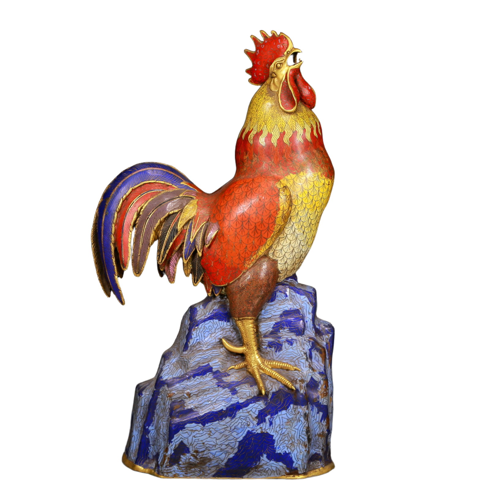 A Huge Cloisonne Cock Ornament: A Huge Cloisonne Cock Ornament,Qing Dynasty, China,Size:6.7inx11inx23.2in,Weight:12.20kg 景泰蓝雄鸡摆件,清代