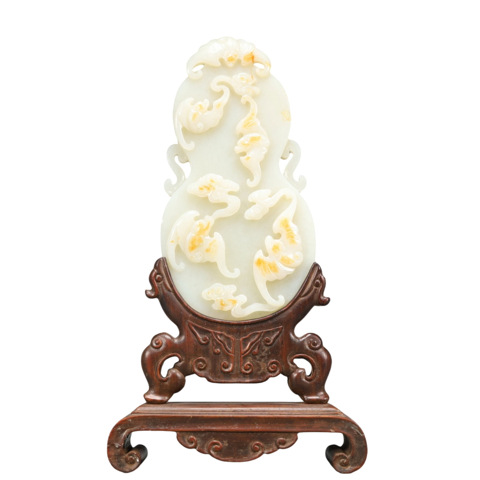 A Precious White Jade Bats Pattern Table Screen: A Precious White Jade Bats Pattern Table Screen,Qing Dynasty, China,Size:4.3inx1.2inx7.9in Weight:300g 白玉蝙蝠纹台屏,中国清代