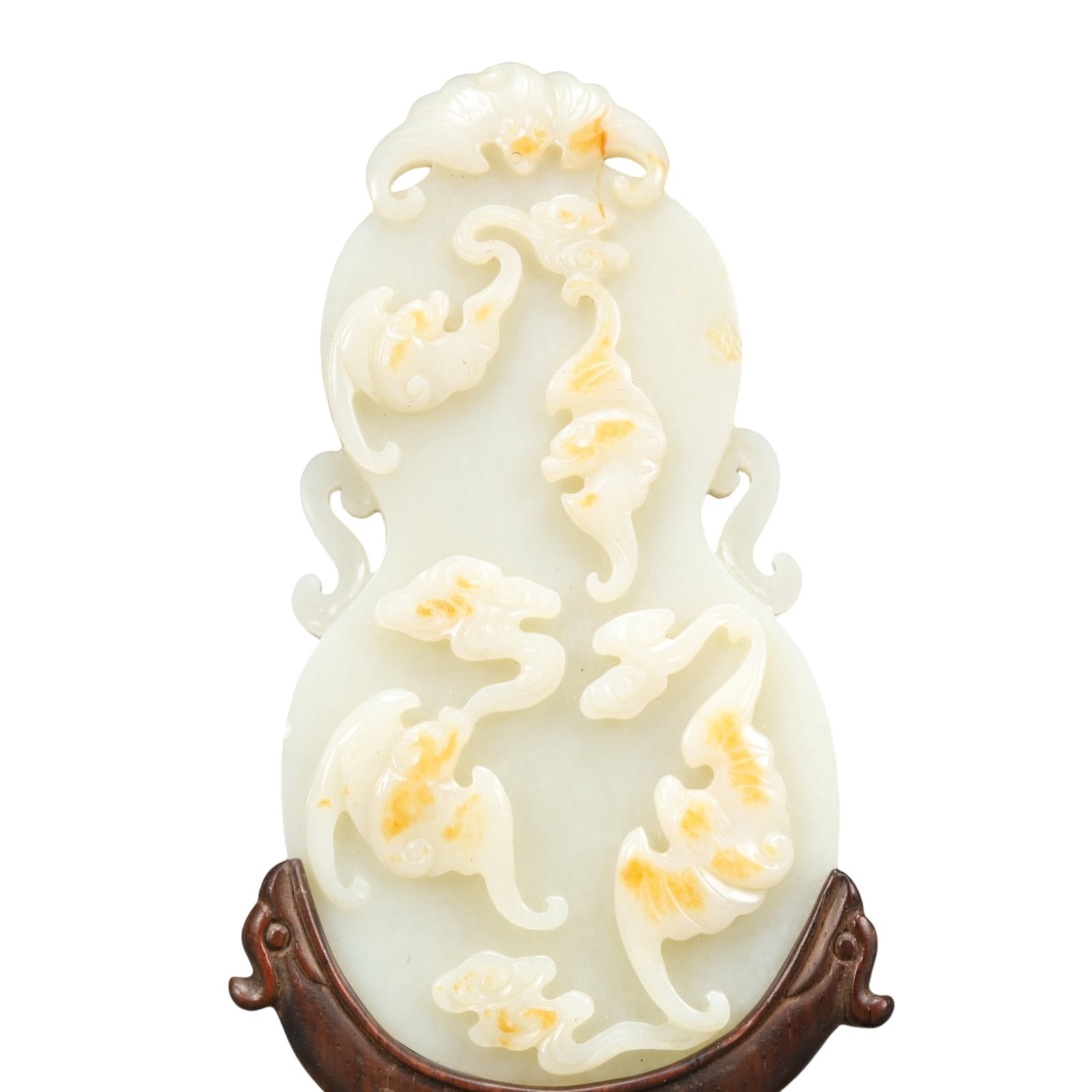 A Precious White Jade Bats Pattern Table Screen - 2
