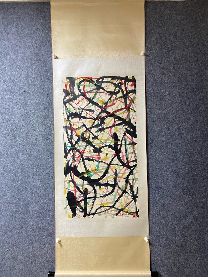 An Exquisite Chinese Vertical Scroll Ink Painting of Landscape on Paper: An Exquisite Chinese Vertical Scroll Ink Painting of Landscape on Paper,Wu Guanzhong,Size:38.6inx20.1in 一幅中国水墨山水画立轴,吴