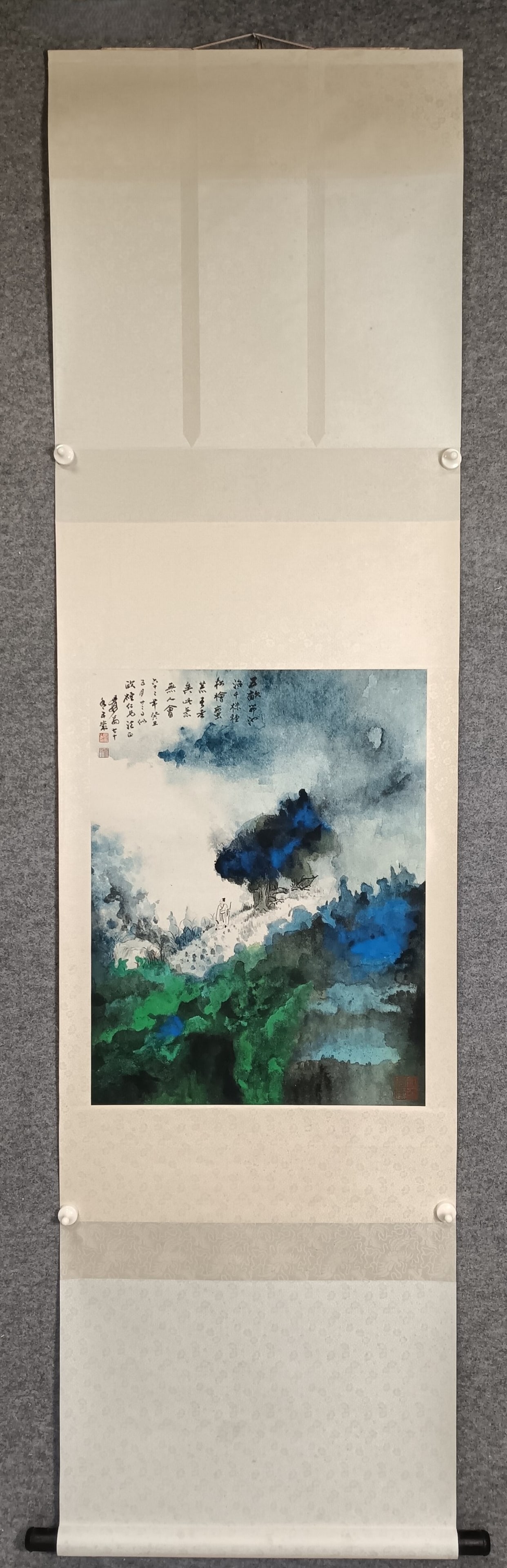 A Chinese Vertical Scroll Ink Painting of Landscape on Paper: A Chinese Vertical Scroll Ink Painting of Landscape on Paper,Zhang Daqian,Size:19.7inx25.6in