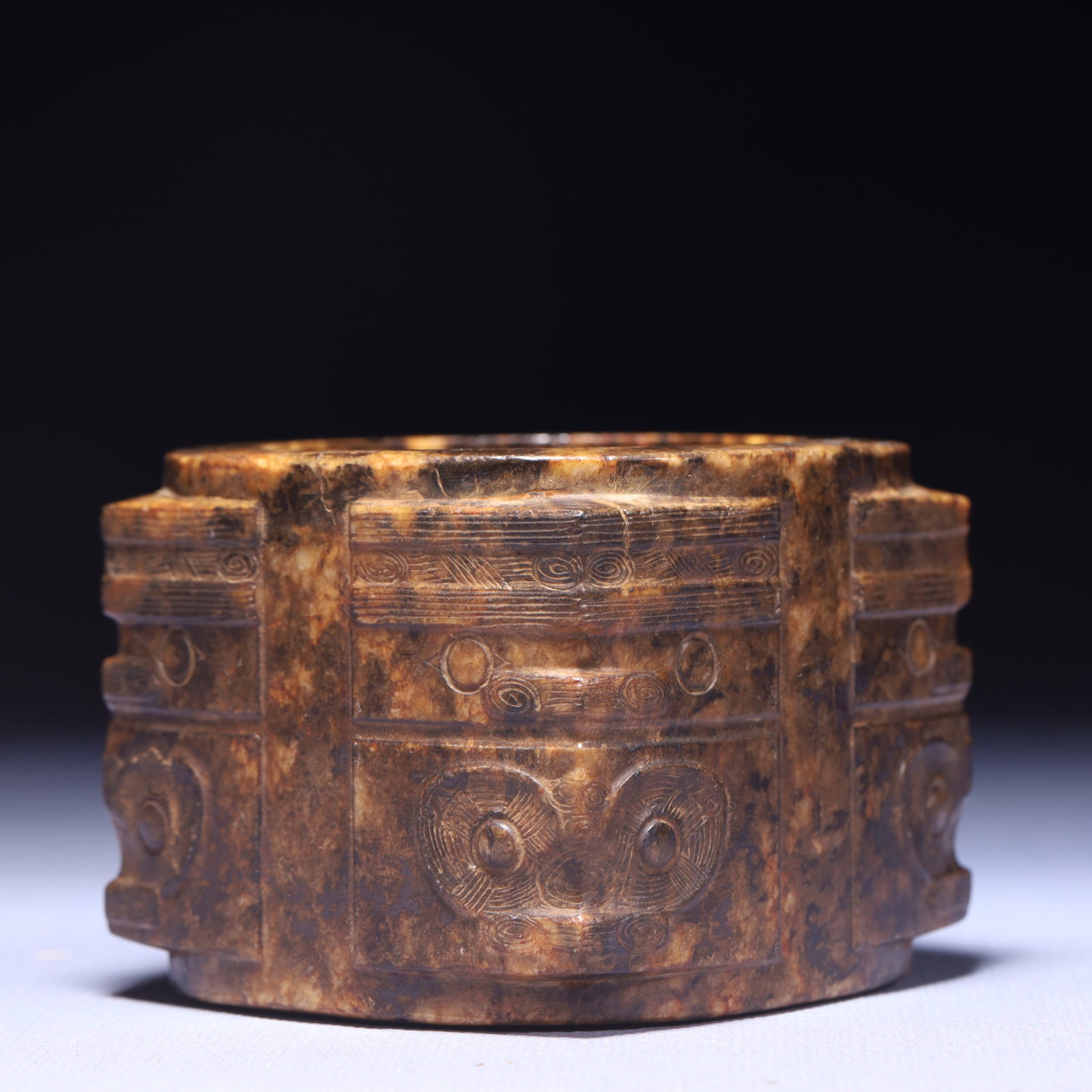 An Archaic Hongshan Culture Yellow Jade Beast-Face Pattern Jade Cong: An Archaic Hongshan Culture Yellow Jade Beast-Face Pattern Jade Cong,Ancient Time,China,Size:3.1inx2.4in,Weight:448g