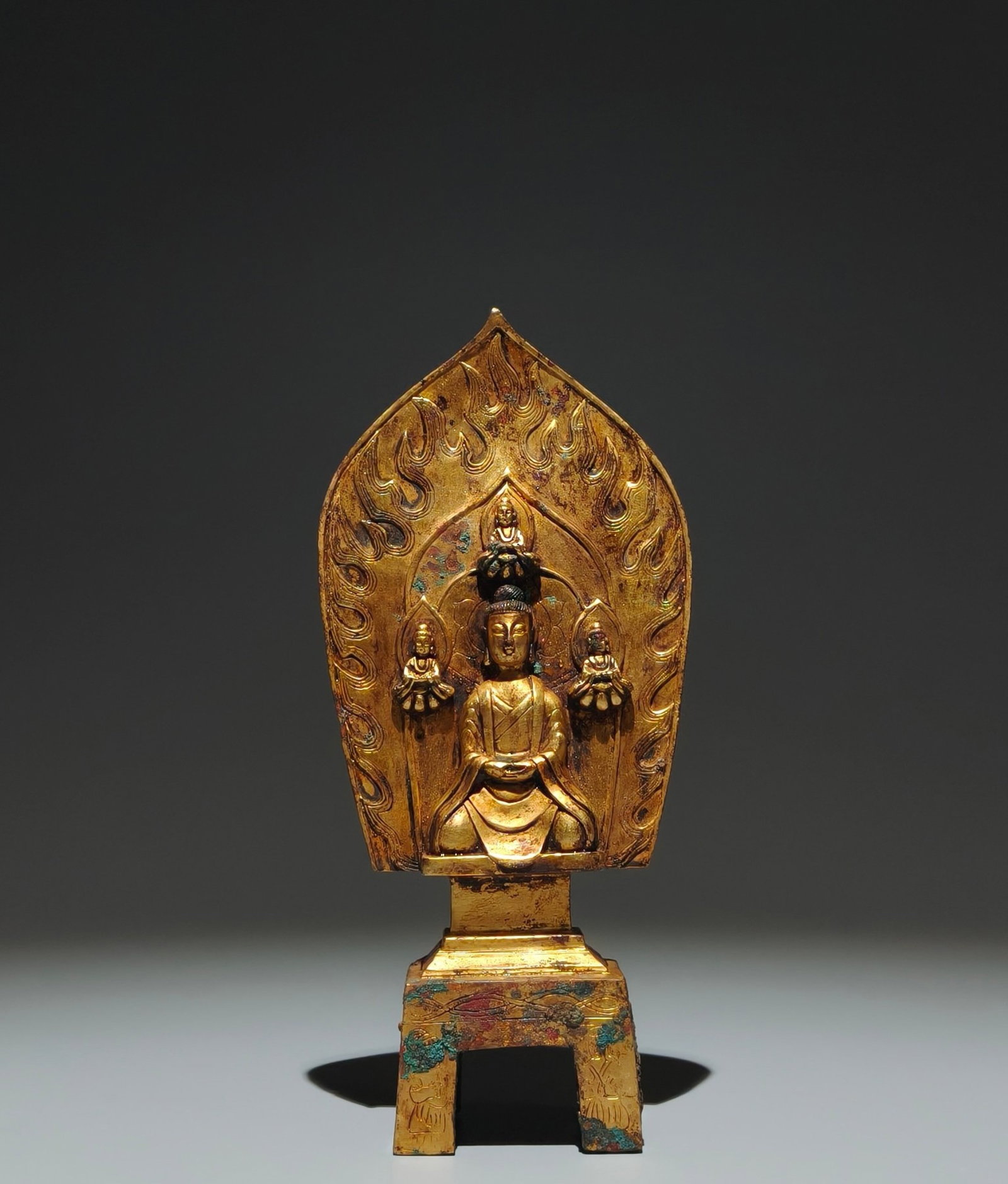 A Solemn Gilt Bronze Buddha Statue,With Inscription: A Solemn Gilt Bronze Buddha Statue,With Inscription,N.Wei,China,Size:7.9inx3.5inx1.6in