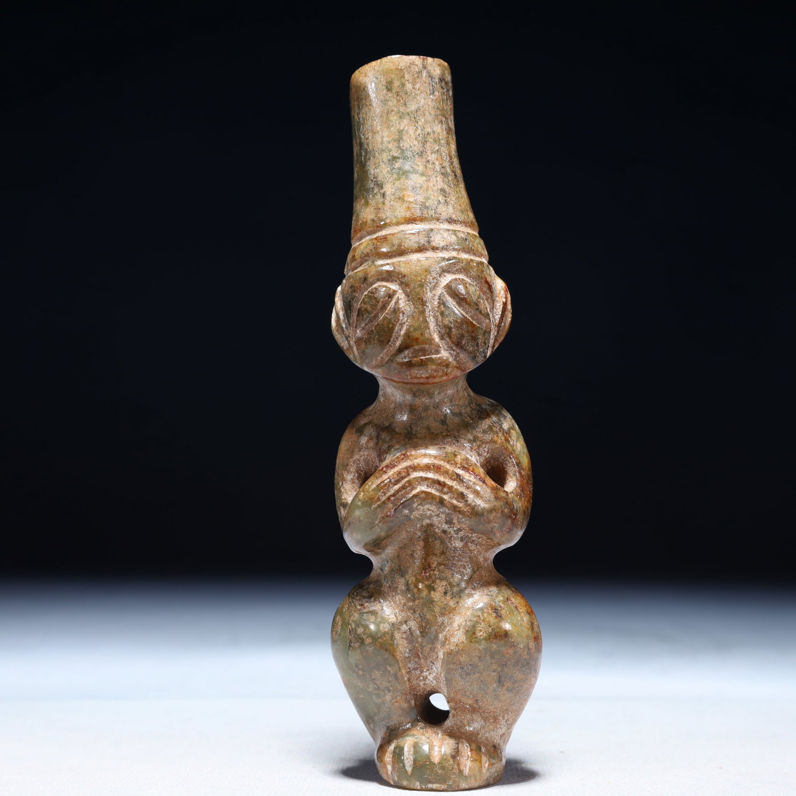 An Archaic Hongshan Culture Greenish Jade Figure Ornament: An Archaic Hongshan Culture Greenish Jade Figure Ornament,Ancient Time,China,Size:1.8inx1inx5.9in,Weight:300g