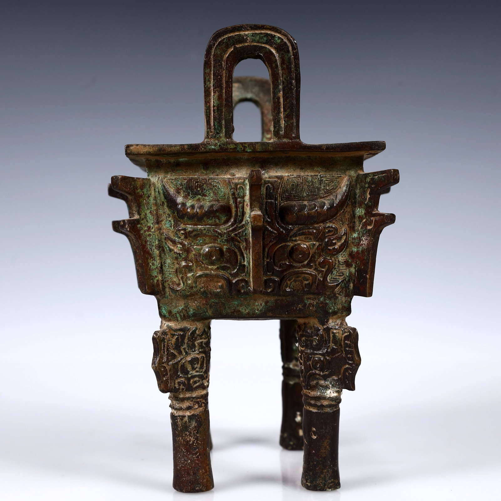 A Rare Bronze Beast-Face Pattern Ding - 10
