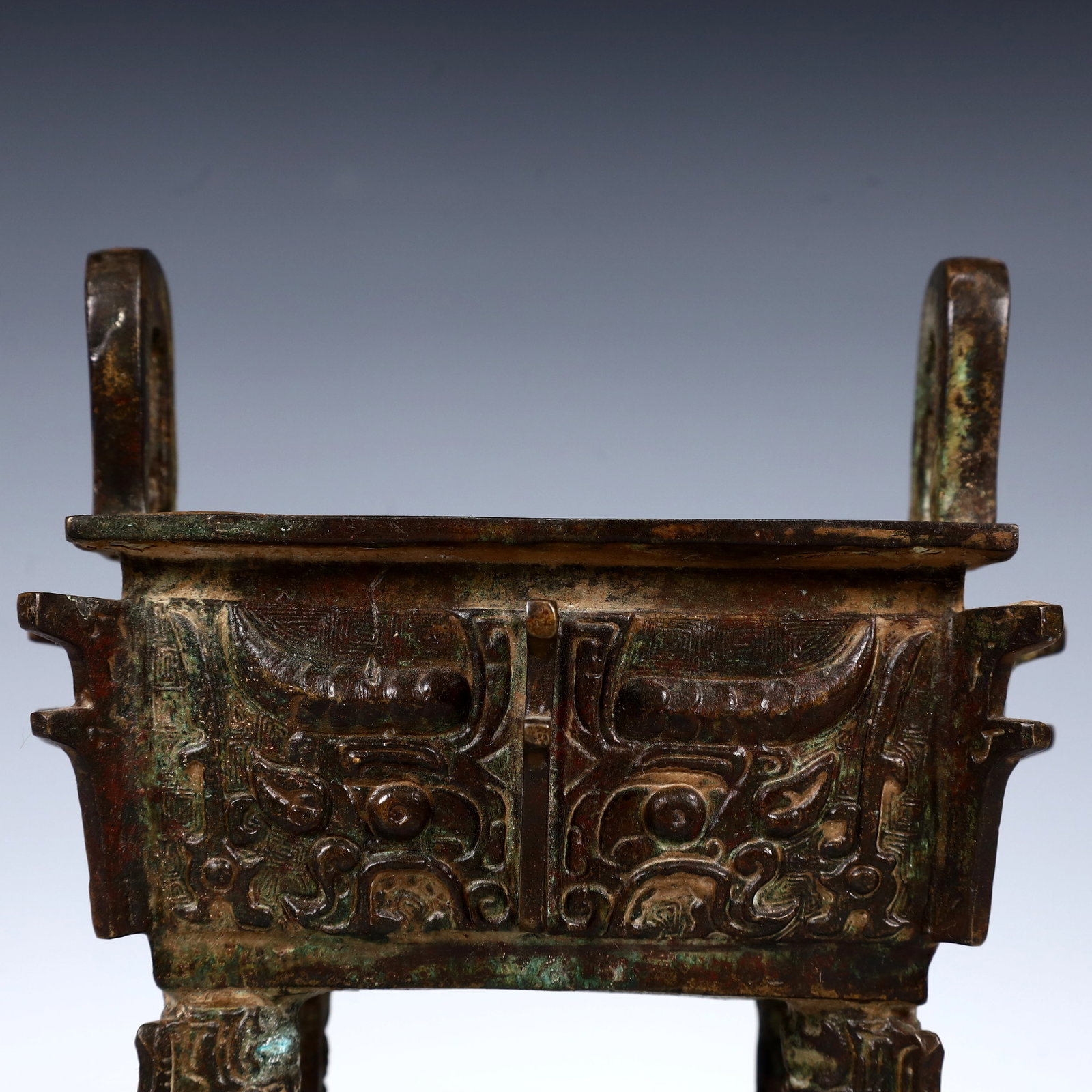 A Rare Bronze Beast-Face Pattern Ding - 2