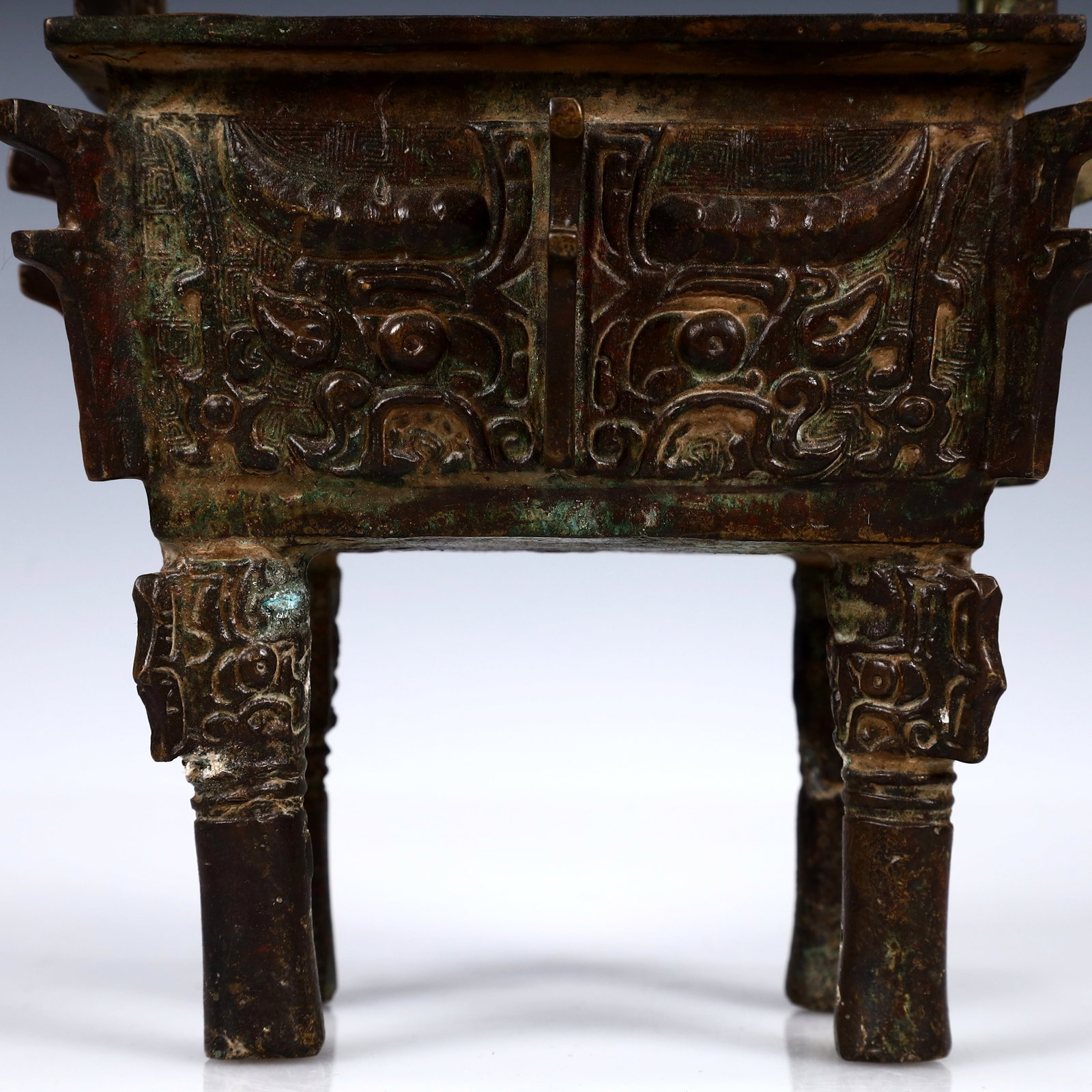 A Rare Bronze Beast-Face Pattern Ding - 3