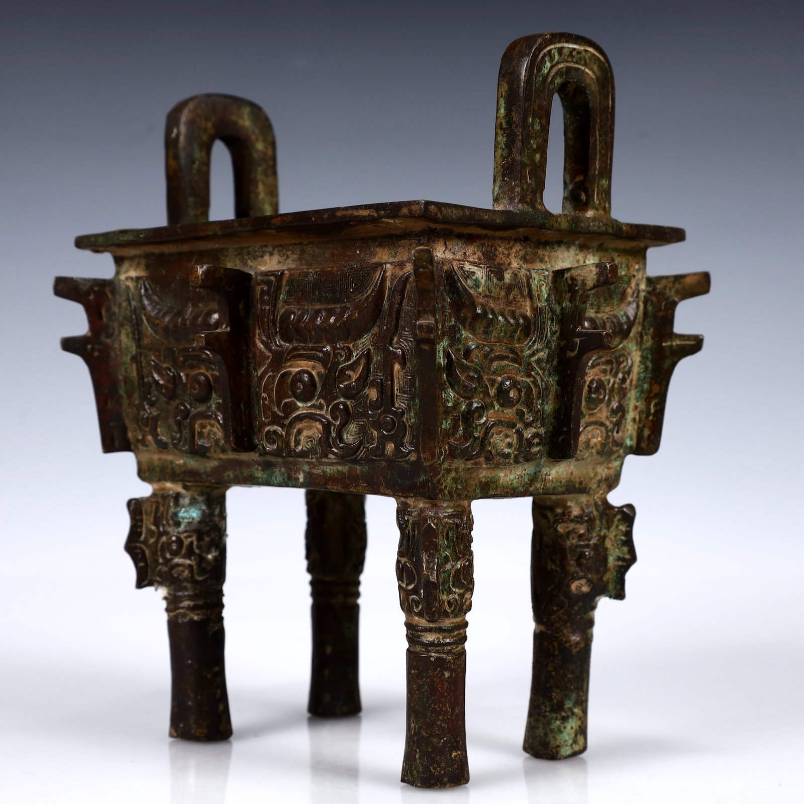 A Rare Bronze Beast-Face Pattern Ding - 4