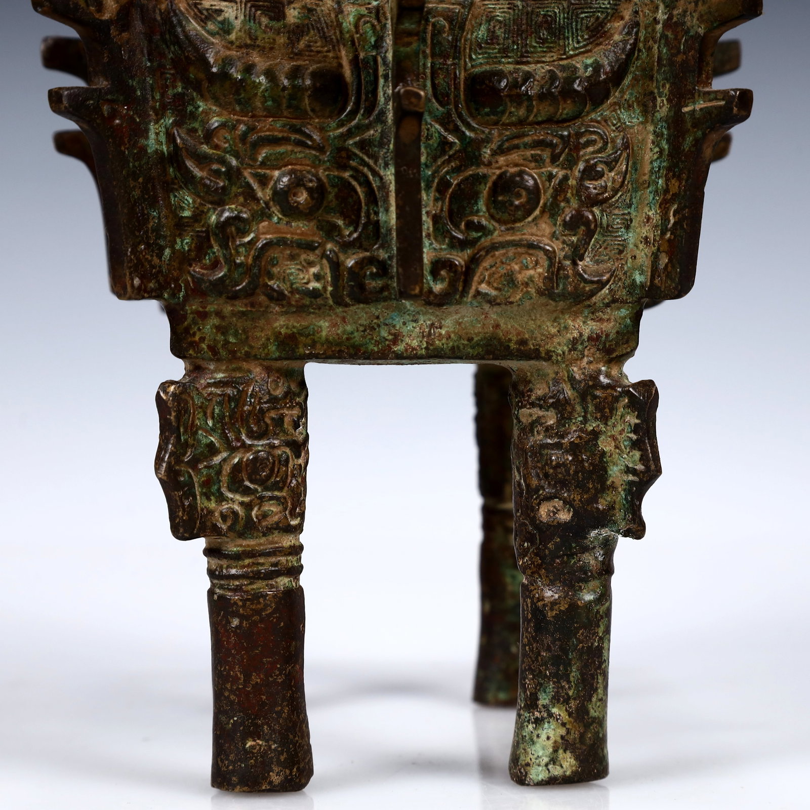 A Rare Bronze Beast-Face Pattern Ding - 7