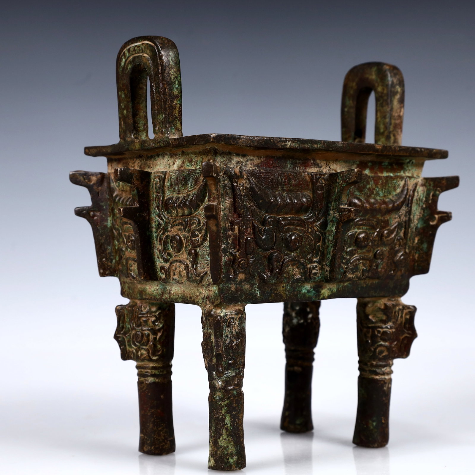 A Rare Bronze Beast-Face Pattern Ding - 8