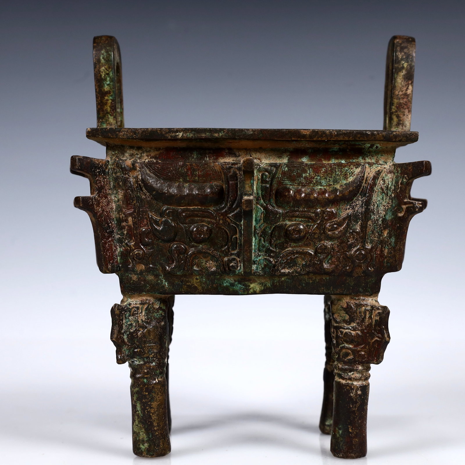 A Rare Bronze Beast-Face Pattern Ding - 9