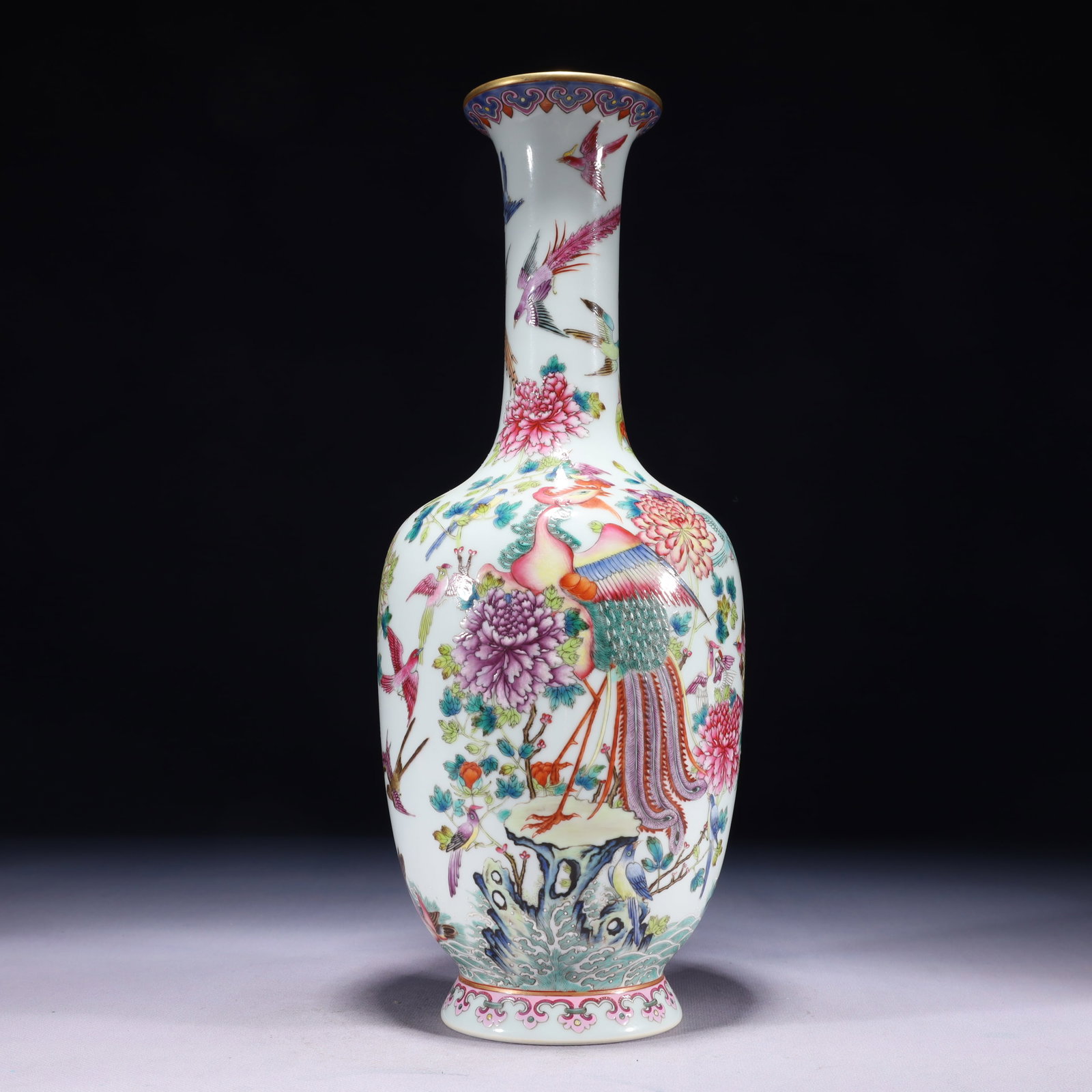 An Exquisite Famille-Rose Painted Gold Flower and Phoenix Pattern Vase (1 of 9)