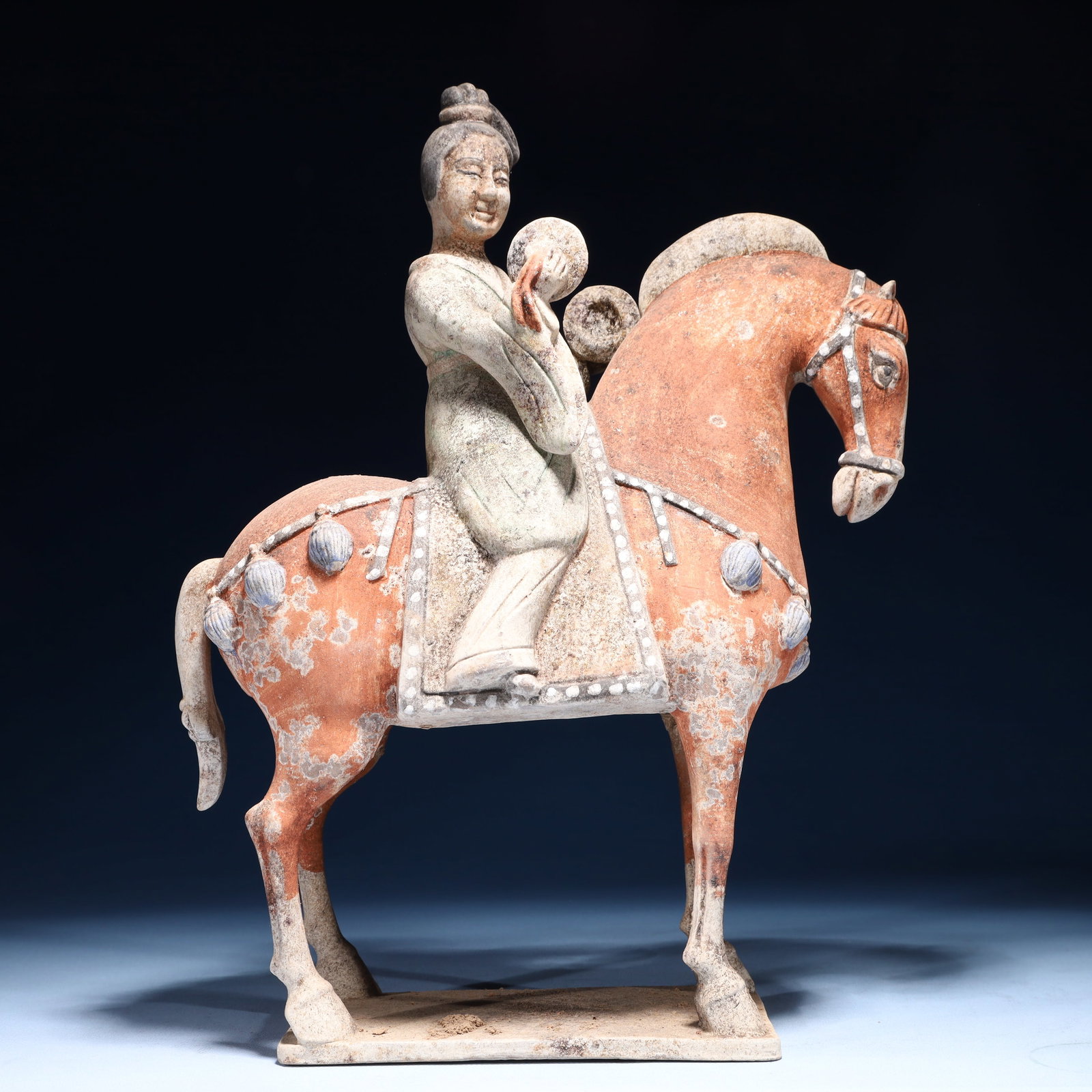 A Rare Tang Tri-Color Glazed Pottery Figure Riding Horse Ornaments: A Rare Tang Tri-Color Glazed Pottery Figure Riding Horse Ornaments,Tang Dynasty,China,Size:13inx4.7inx16.5in,Weight:5750g