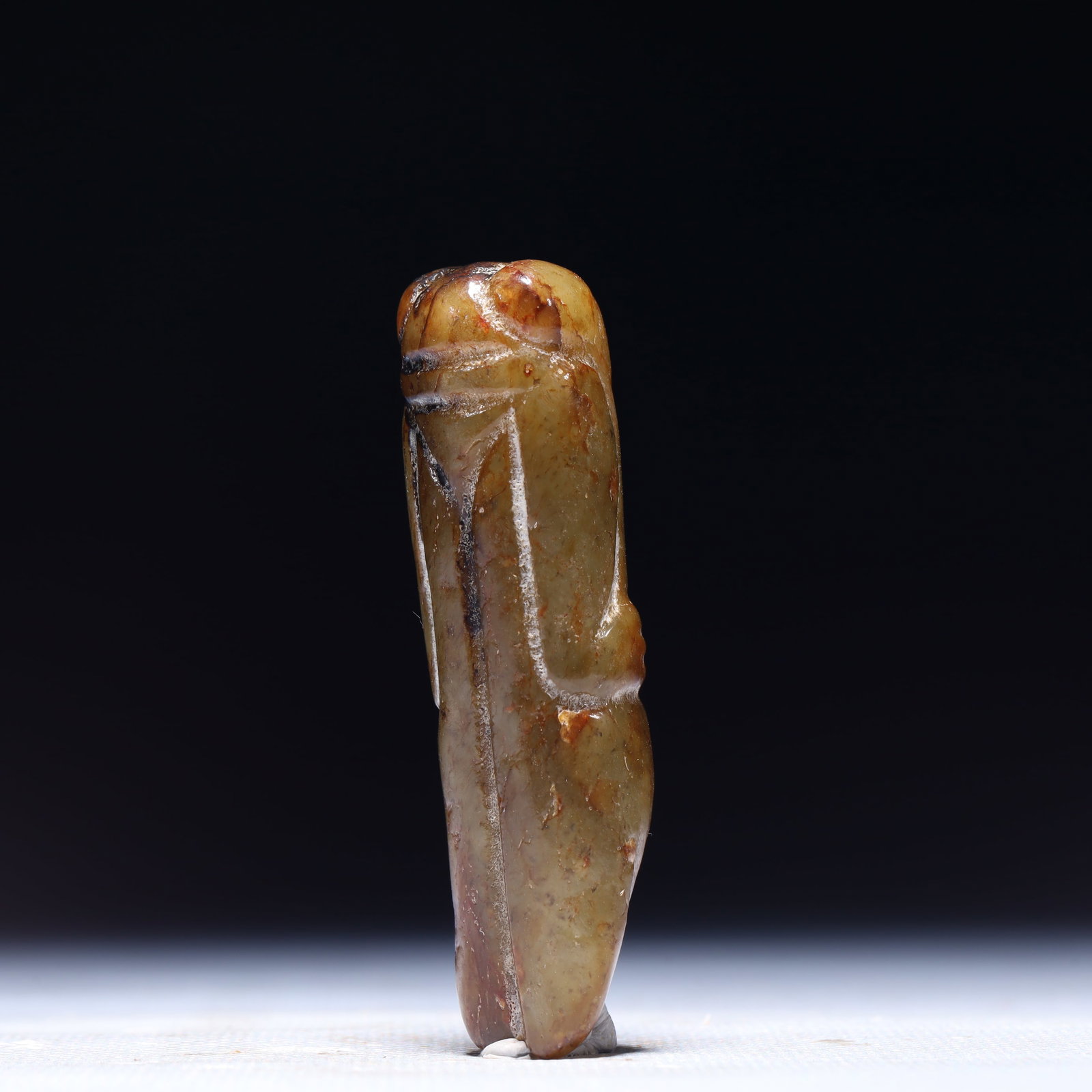 An Archaic Hongshan Culture Yellow Jade Cicada Pendant: An Archaic Hongshan Culture Yellow Jade Cicada Pendant,Ancient Time,China,Size:0.8inx0.6inx2.6in,Weight:46g 红山文化黄玉蝉挂件,中国