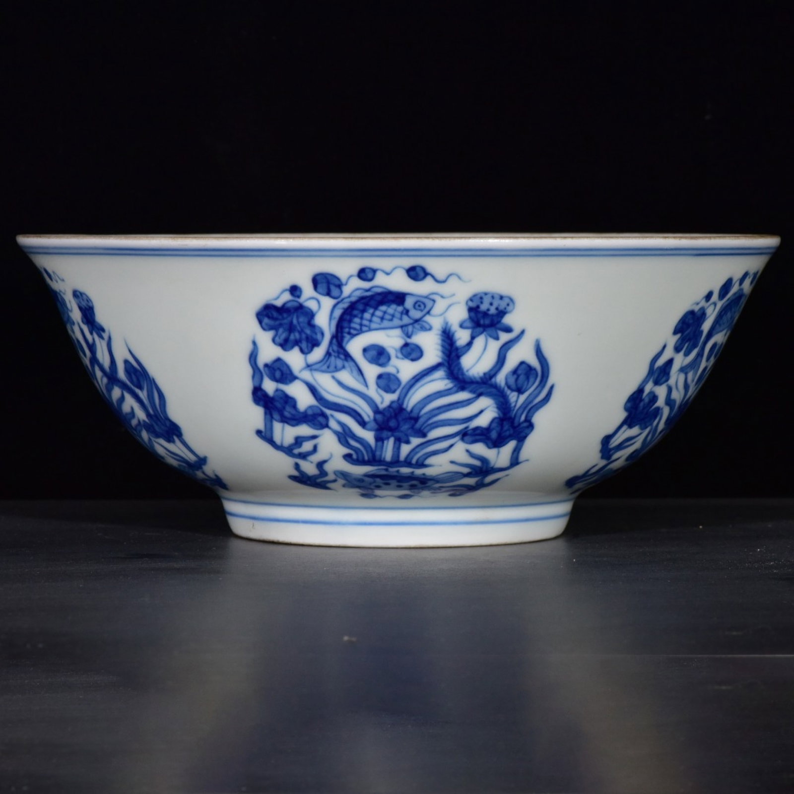 An Exquisite Blue and White Hornwort Pattern Bowl: An Exquisite Blue and White Hornwort Pattern Bowl,Ming Dynasty,China,Chenghua Six-character Mark,Size:3inx7.5in 青花鱼藻纹碗,中国明代,ৎ