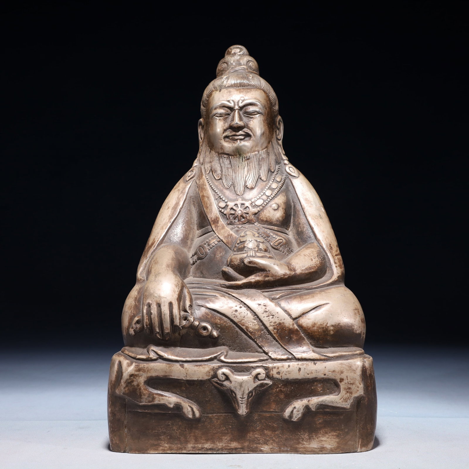 A Solemn Silver-plated Bronze Statue of Guru (1 of 10)