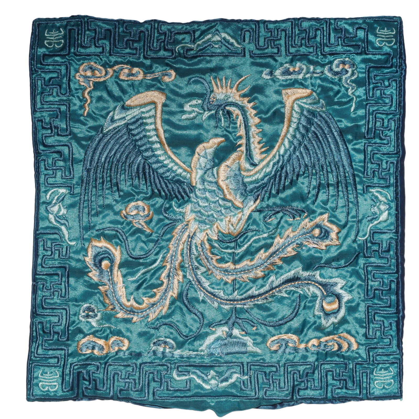 An Exquisite Embroidery Phoenix Pattern Civil Official Rank Badges: An Exquisite Embroidery Phoenix Pattern Civil Official Rank Badges,Qing Dynasty,China,Size:10.2inx10.2in 刺绣凤官补,中国清代