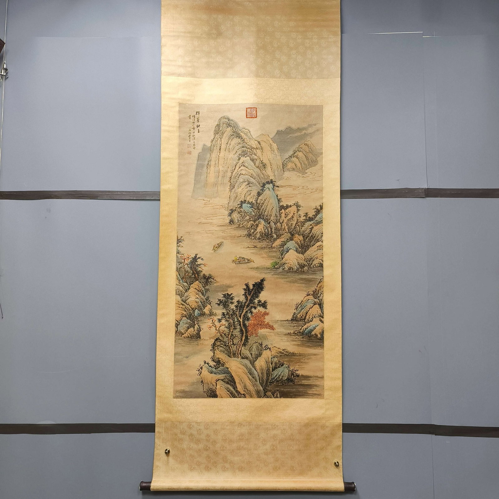 A Chinese Vertical Scroll Ink Painting of Landscape on Paper: A Chinese Vertical Scroll Ink Painting of Landscape on Paper,Lan Ying,Size:50.4inx25.2in 一幅中国水墨山水画立轴,蓝瑛