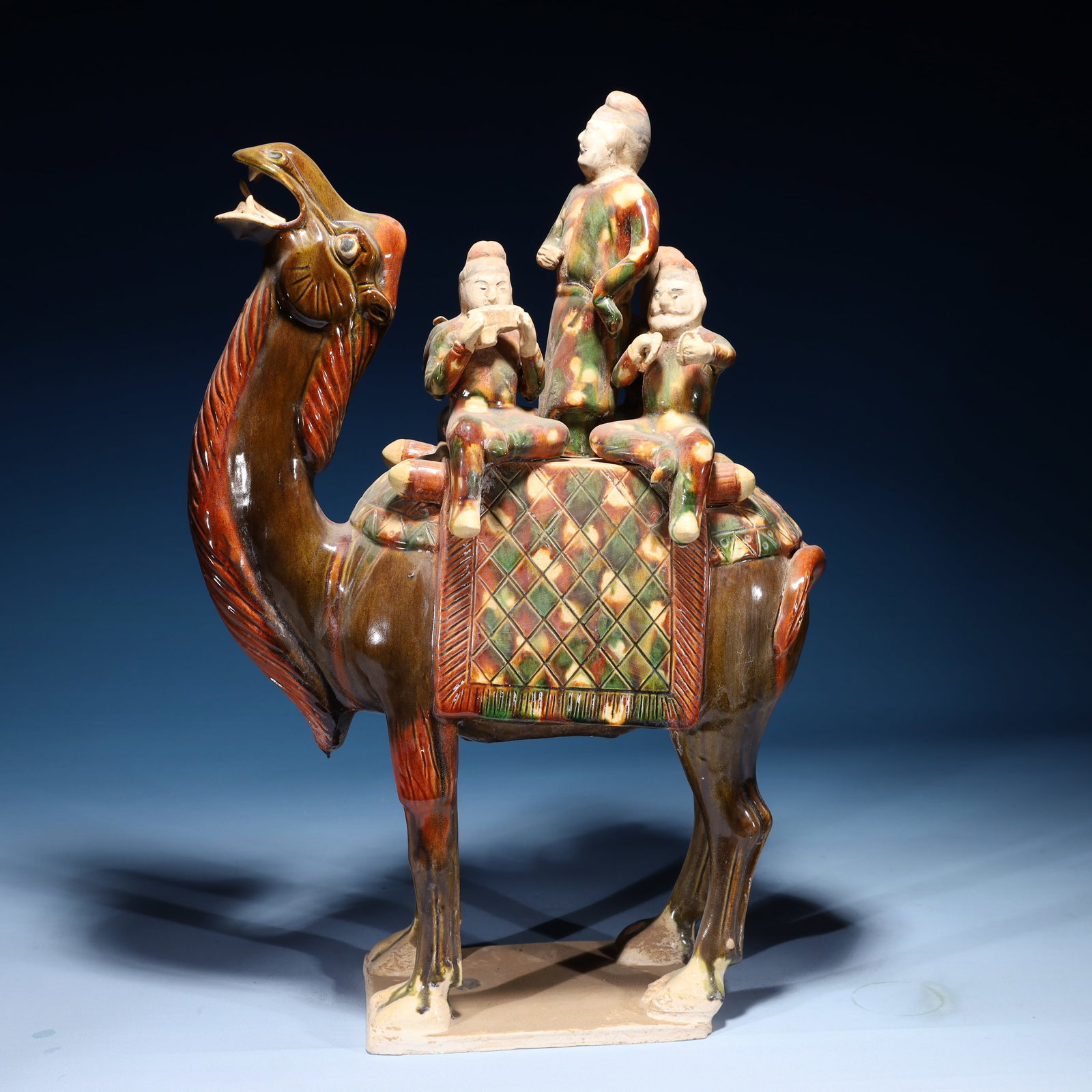 An Rare Tang Tri-Color Glazed Pottery Figure Riding Camel Ornament (1 of 16)