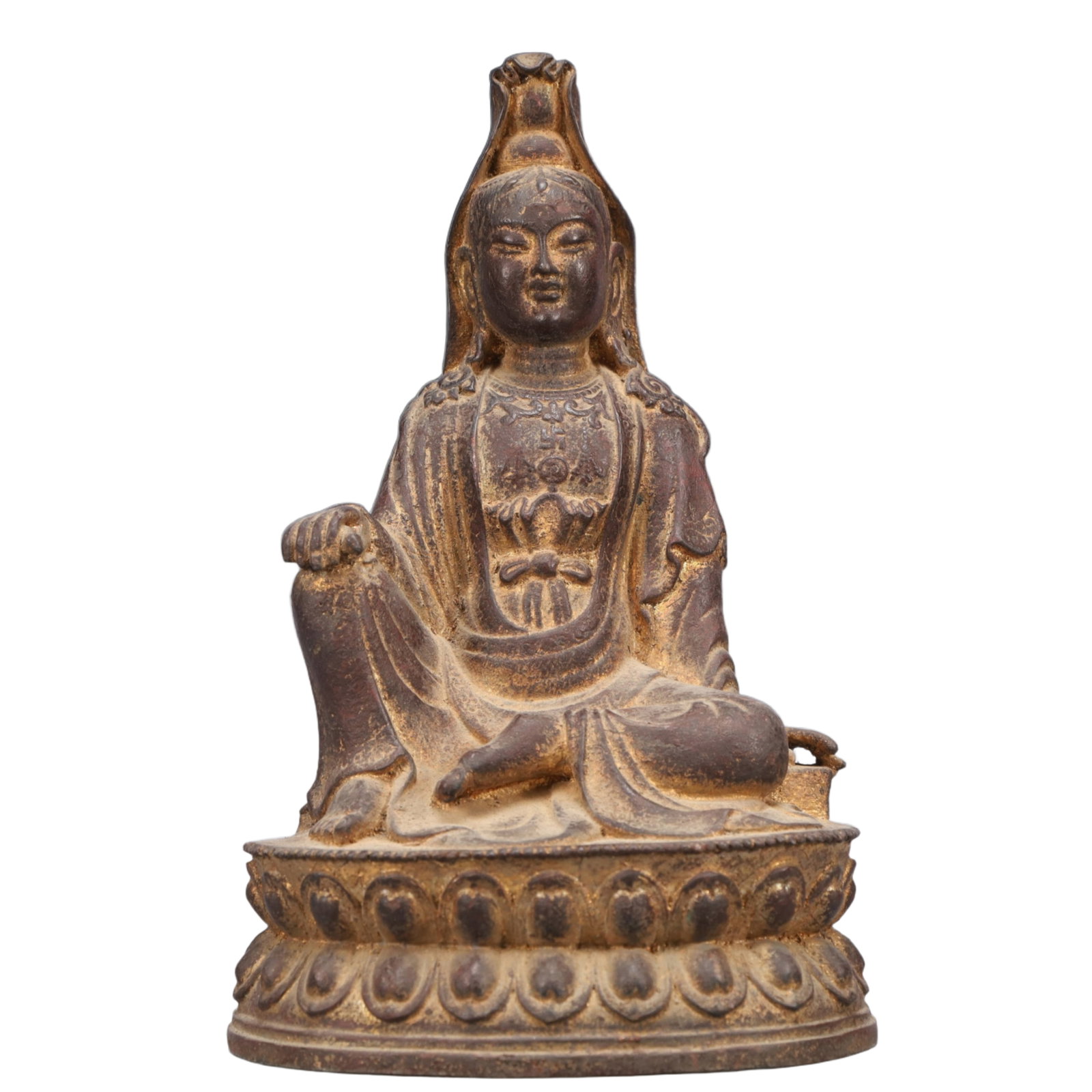 A Solemn Gilt Bronze Statue of Avalokitesvara: A Solemn Gilt Bronze Statue of Avalokitesvara,Qing Dynasty, China,Size:7.5inx6.3inx12.2in,Weight:6850g 铜漆金观音像,中国清代