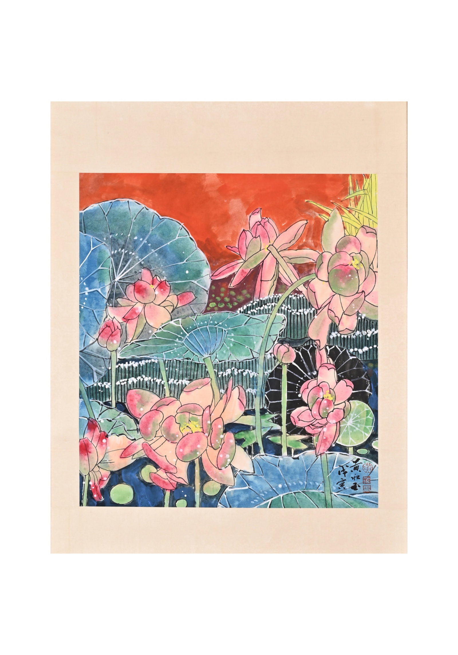 A Chinese Ink Painting of Lotus on Paper: A Chinese Ink Painting of Lotus on Paper,Huang Yongyu,Size:24inx21.7in 一幅中国水墨荷花画,黄永玉