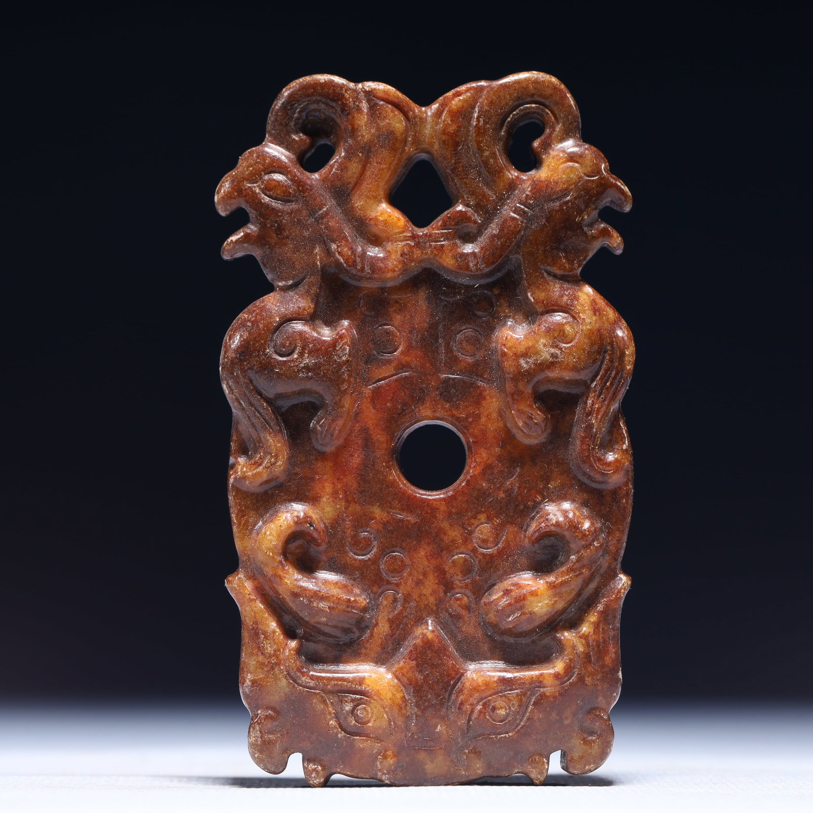 An Exquisite Archaic Jade Beast-Face Pattern Pendant: An Exquisite Archaic Jade Beast-Face Pattern Pendant,Ancient Time,China,Size:2inx0.3inx3.3in,Weight:79g
