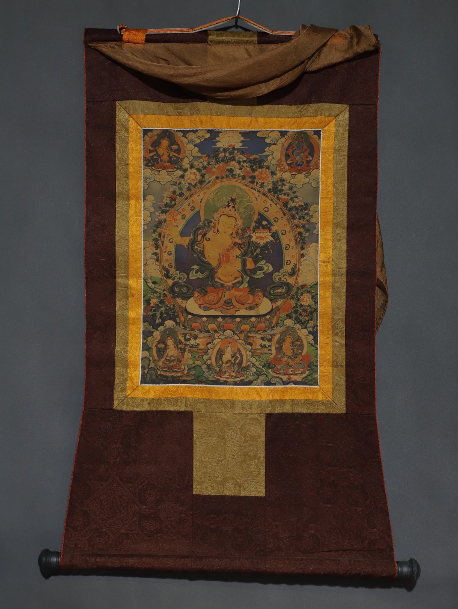 A Rare Brocade Painted Color Statue of Manjusri Tangka (1 of 9)