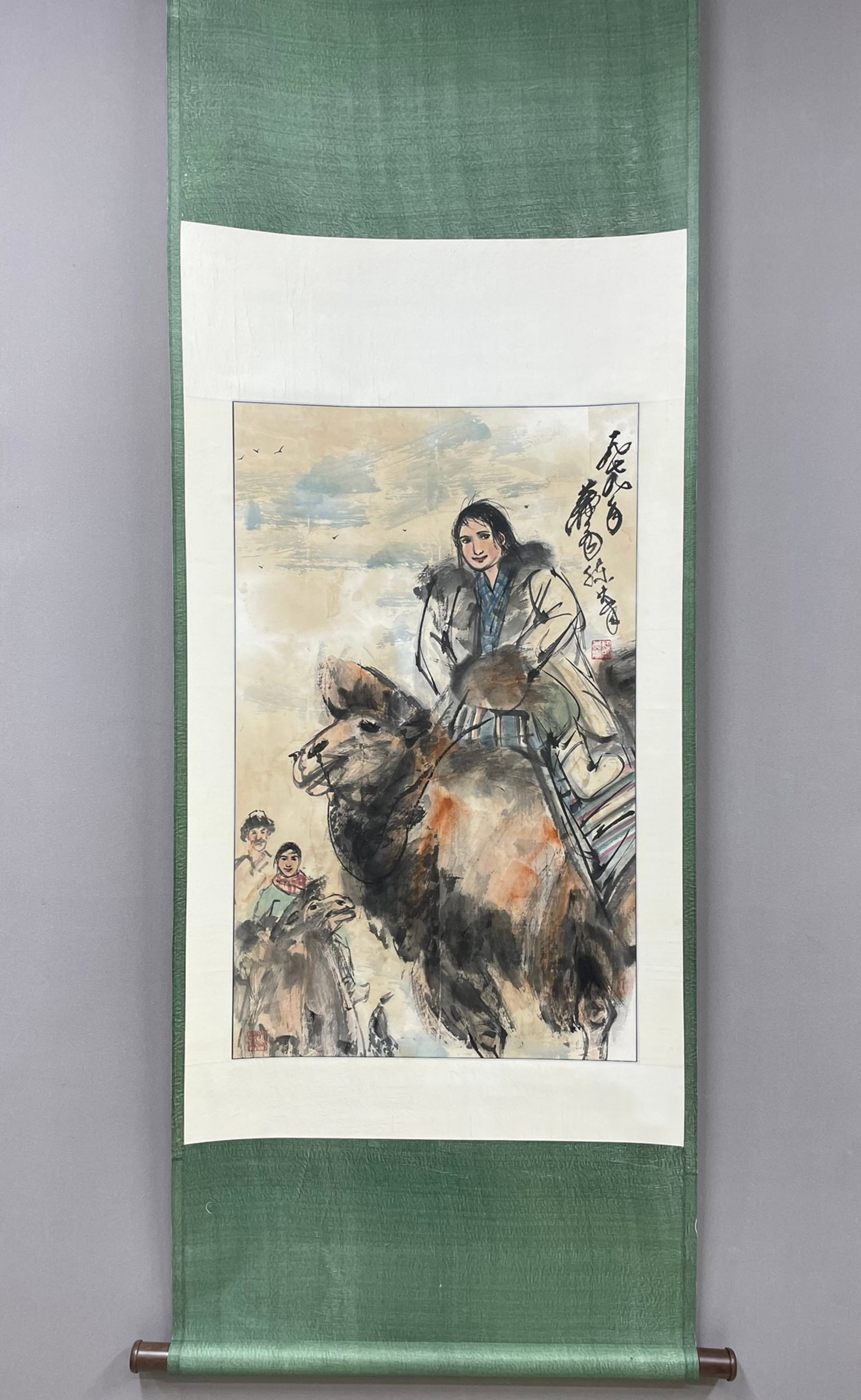 A Chinese Vertical Scroll Ink Painting of Character and Story on Paper: A Chinese Vertical Scroll Ink Painting of Character and Story on Paper,Huang Zhou,Size:32.7inx20.1in 一幅中国水墨人物故事画立