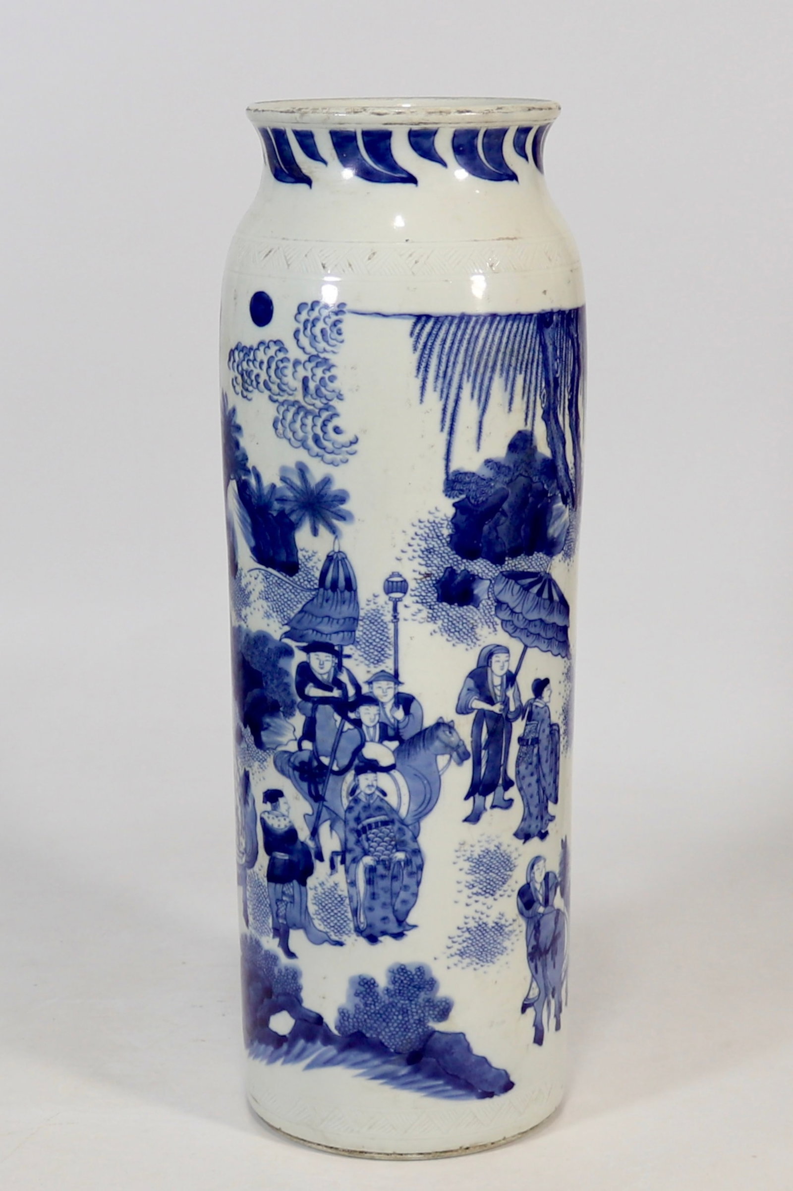 A Huge Blue and White Character and Story Pattern Vase: A Huge Blue and White Character and Story Pattern Vase,Ming Dynasty,China,Size:19.5inx5.8in 青花人物故事纹瓶,中国明代