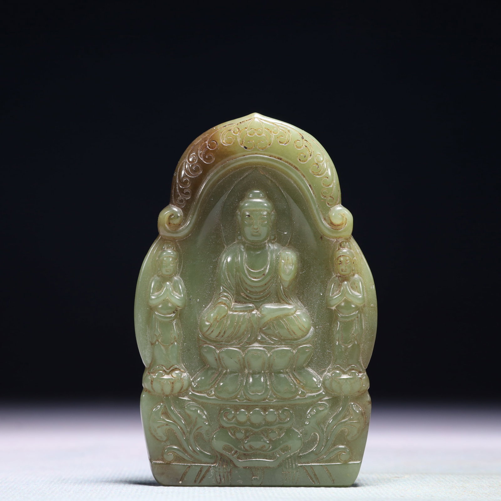 An Exquisite Green Jade Statue of Sakyamuni (1 of 4)