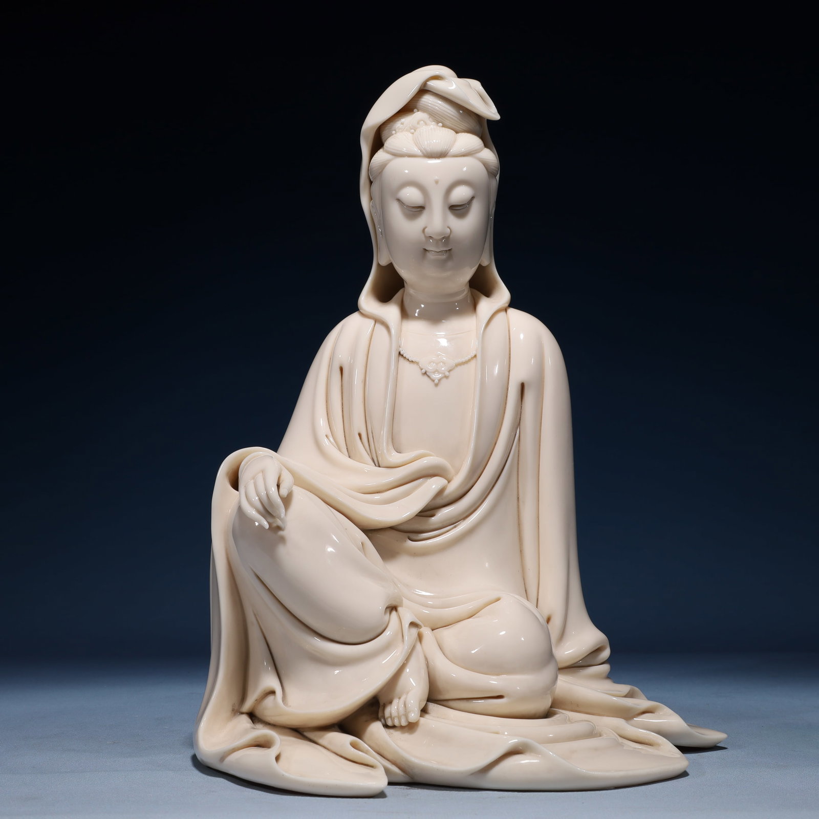A Solemn Blance-De-Chine Statue of Avalokitesvara (1 of 11)