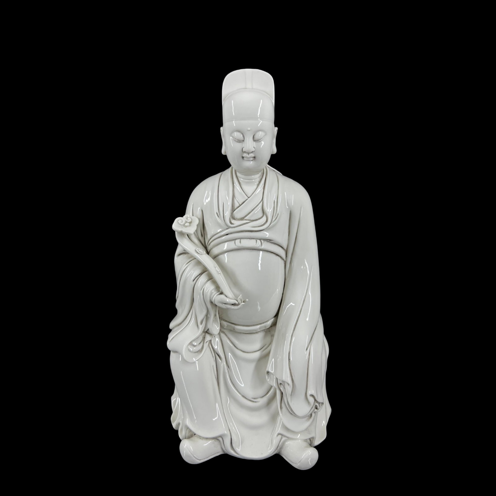 A Solemn Blance-De-Chine Statue of Figure: A Solemn Blance-De-Chine Statue of Figure,Ming Dynasty,China,He Chaozong Mark,Size:22.4in