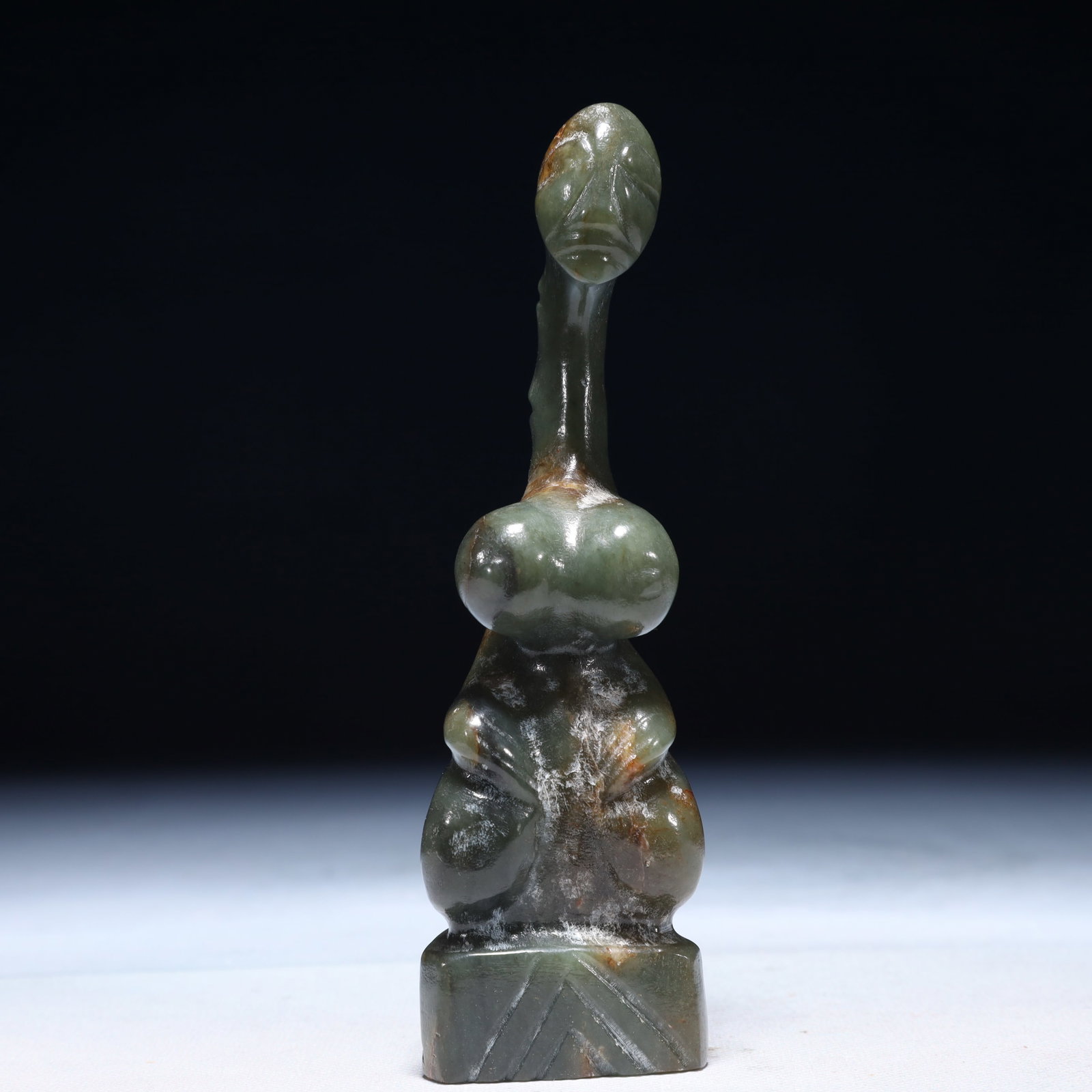 An Archaic Hongshan Culture Greenish Jade Figure Ornament: An Archaic Hongshan Culture Greenish Jade Figure Ornament,Ancient Time,China,Size:1.8inx1.8inx9.8in,Weight:350g