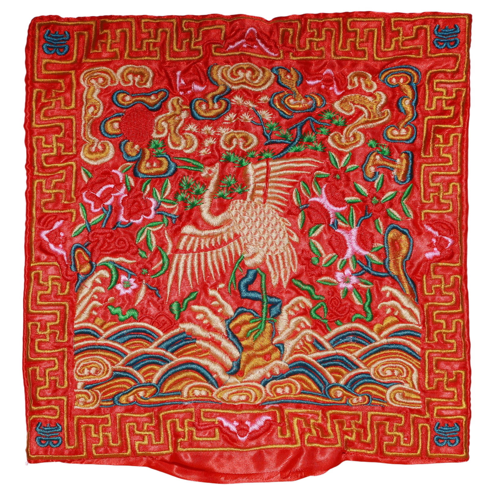 An Exquisite Embroidery Crane Pattern Civil Official Rank Badges: An Exquisite Embroidery Crane Pattern Civil Official Rank Badges,Qing Dynasty,China,Size:10.2inx10.2in 刺绣仙鹤官补,中国清代