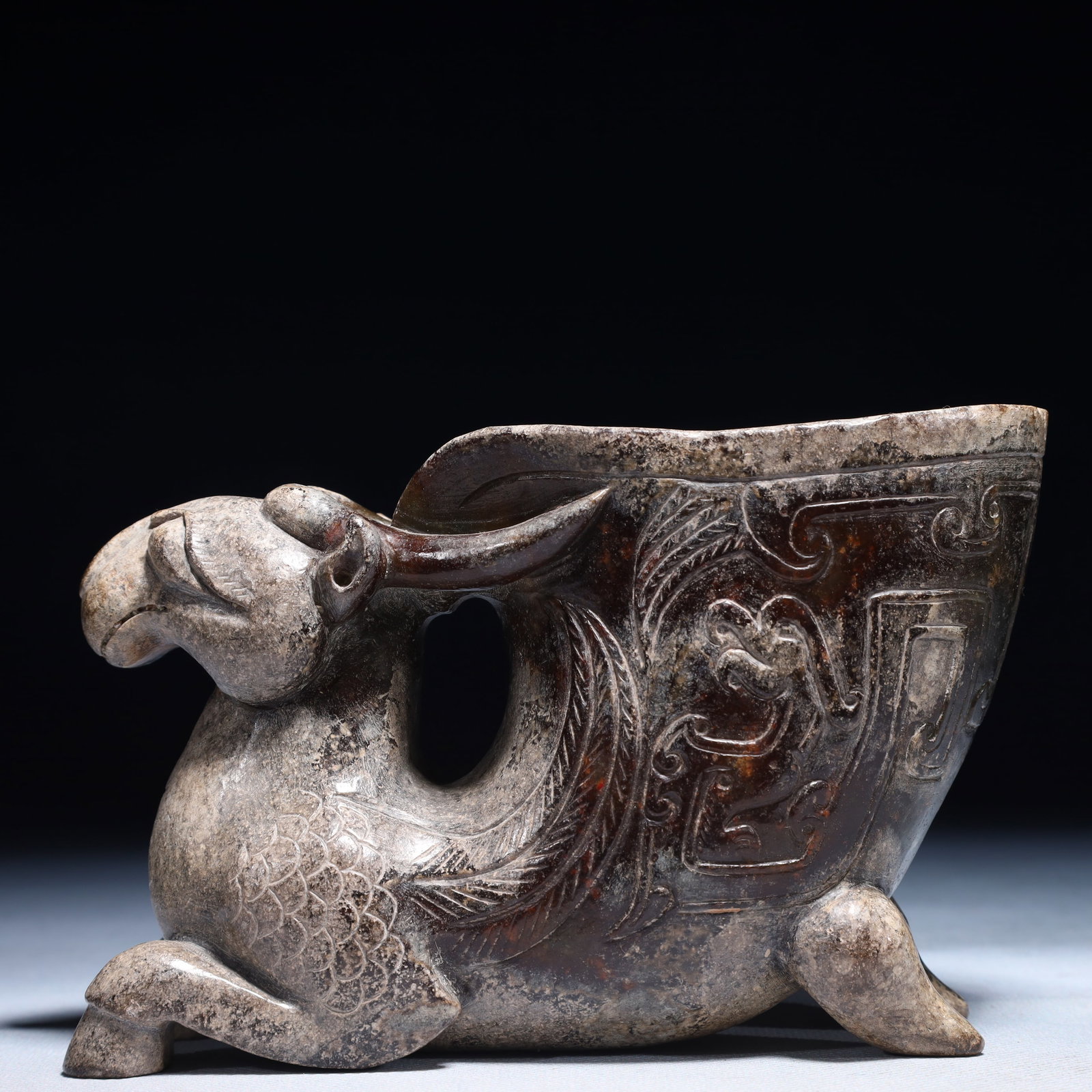 An Archaic Archaic Jade Sheep Goblet: An Archaic Archaic Jade Sheep Goblet,Ancient Time,China,Size:6.3inx2inx3.9in,Weight:1000g 高古玉羊爵杯,中国远古时期