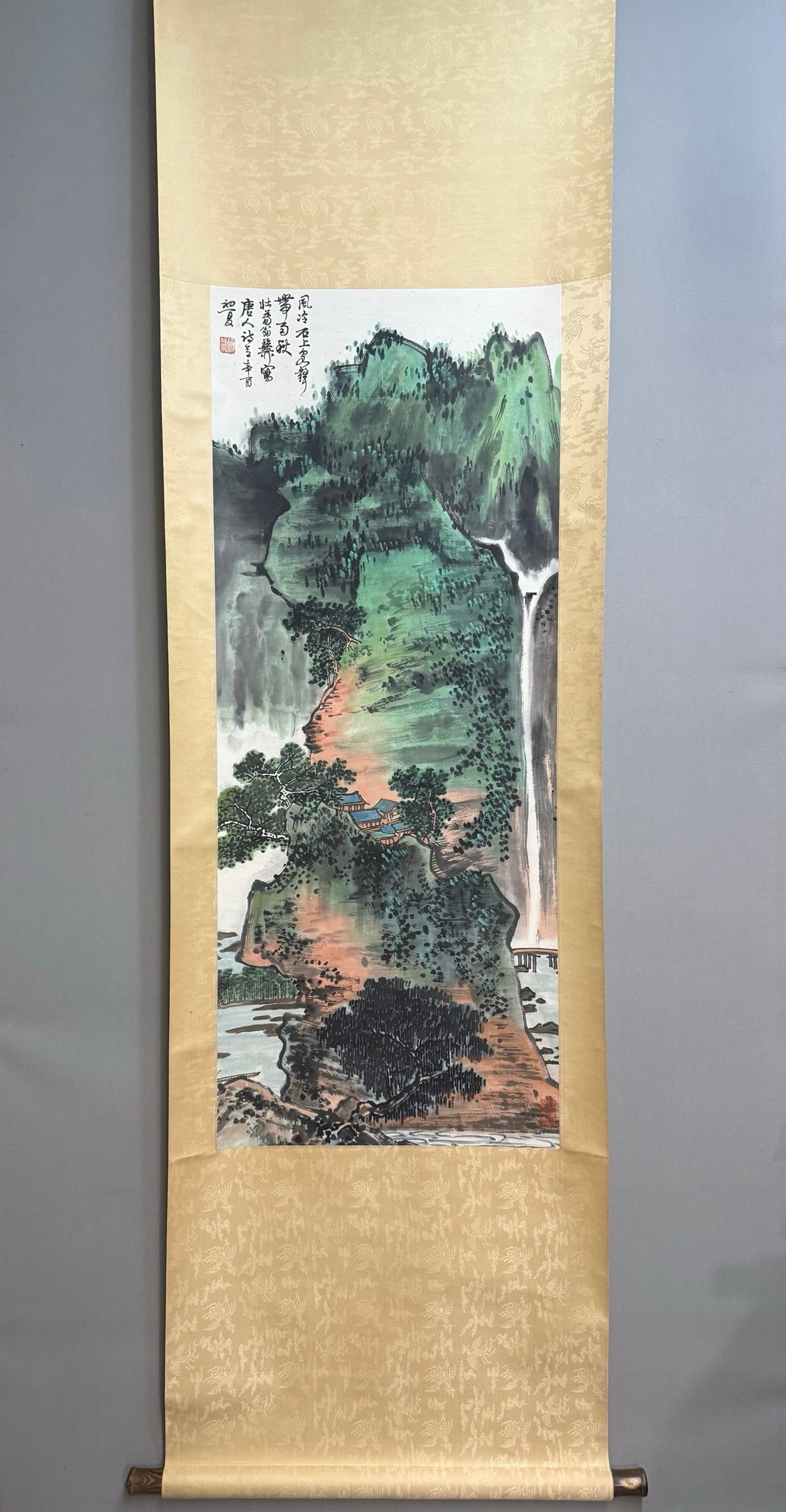 A Chinese Vertical Scroll Ink Painting of Landscape on Paper: A Chinese Vertical Scroll Ink Painting of Landscape on Paper,Xie Zhiliu,Size:46.9inx18.9in 一幅中国水墨山水画立轴,谢稚